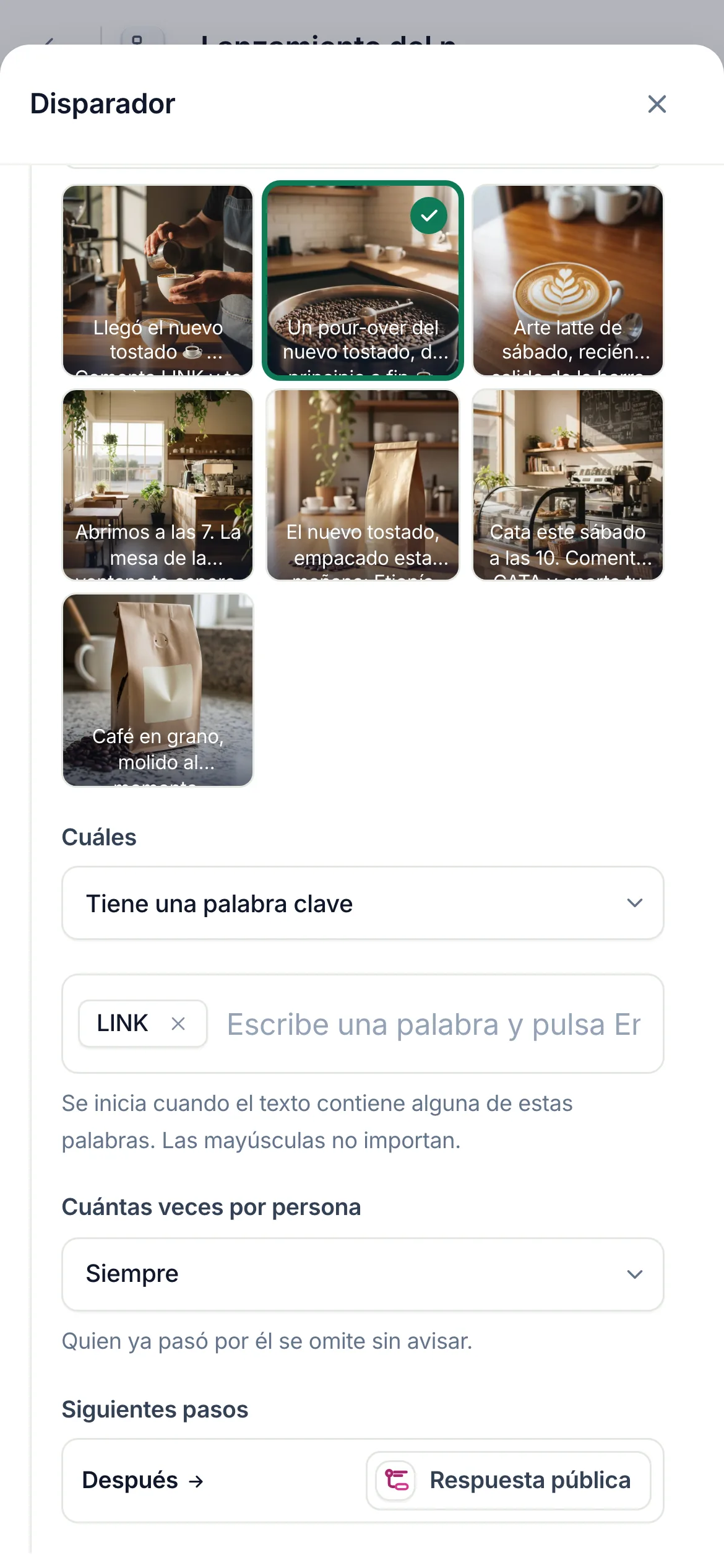 El cuadro de palabras clave en un teléfono.