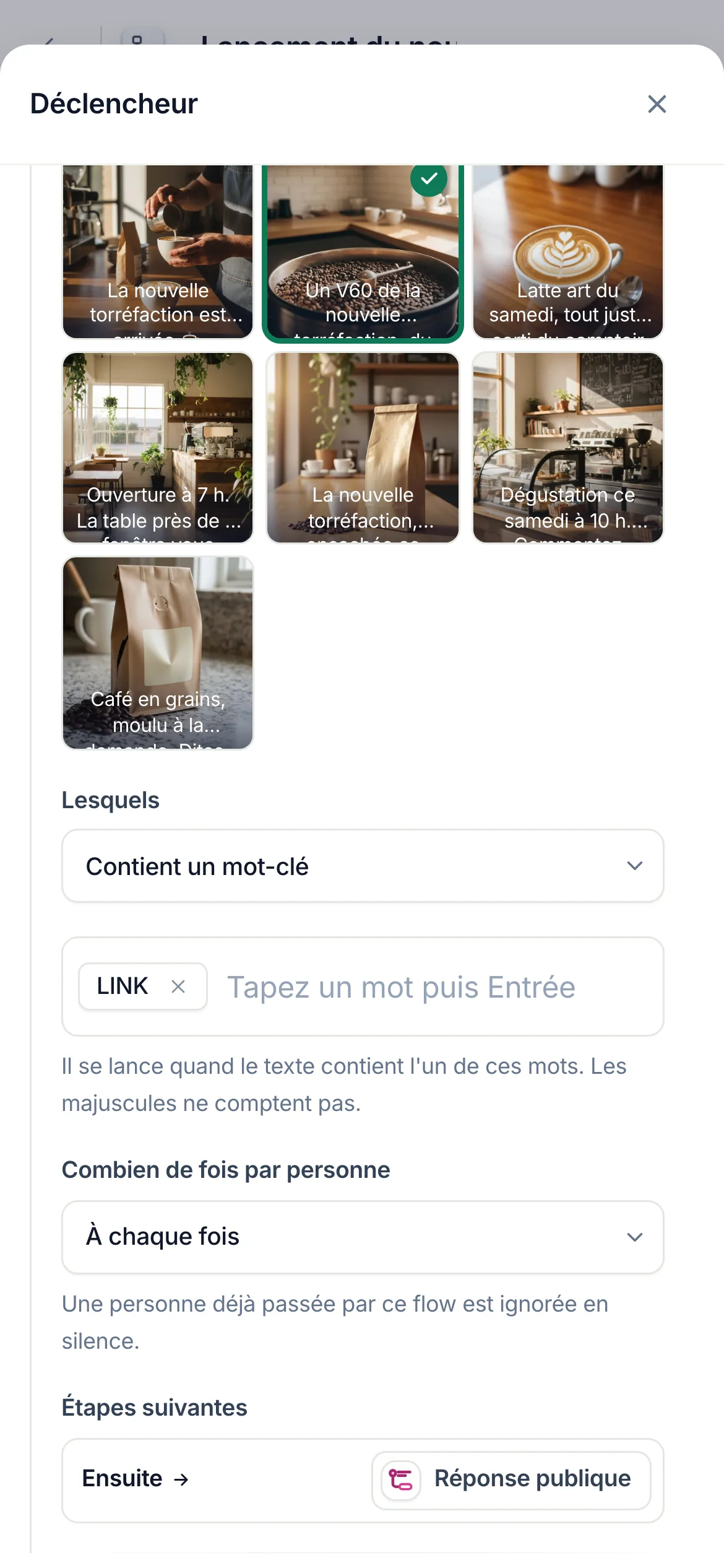 La zone des mots-clés sur un téléphone.