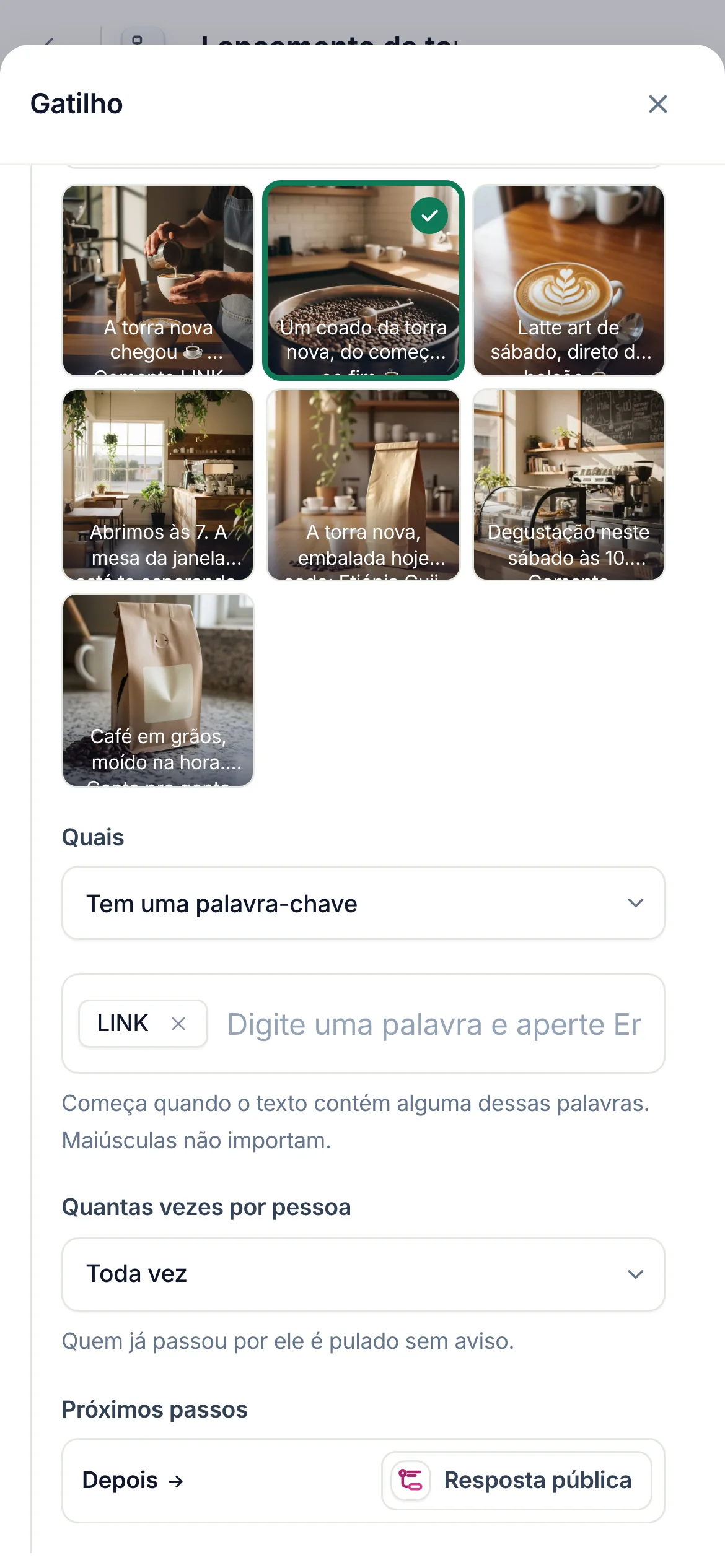 A caixa de palavras-chave no celular.