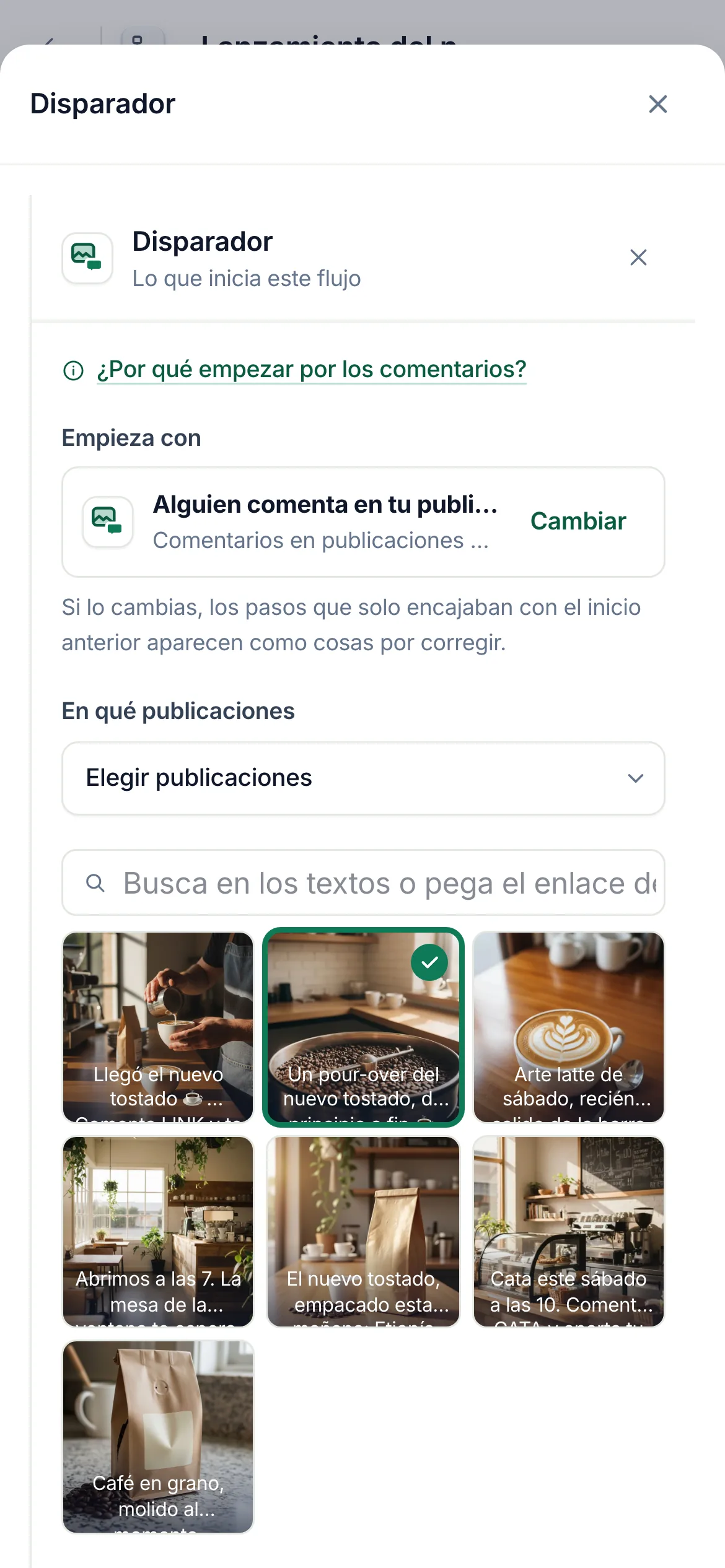 El mismo menú en un teléfono.
