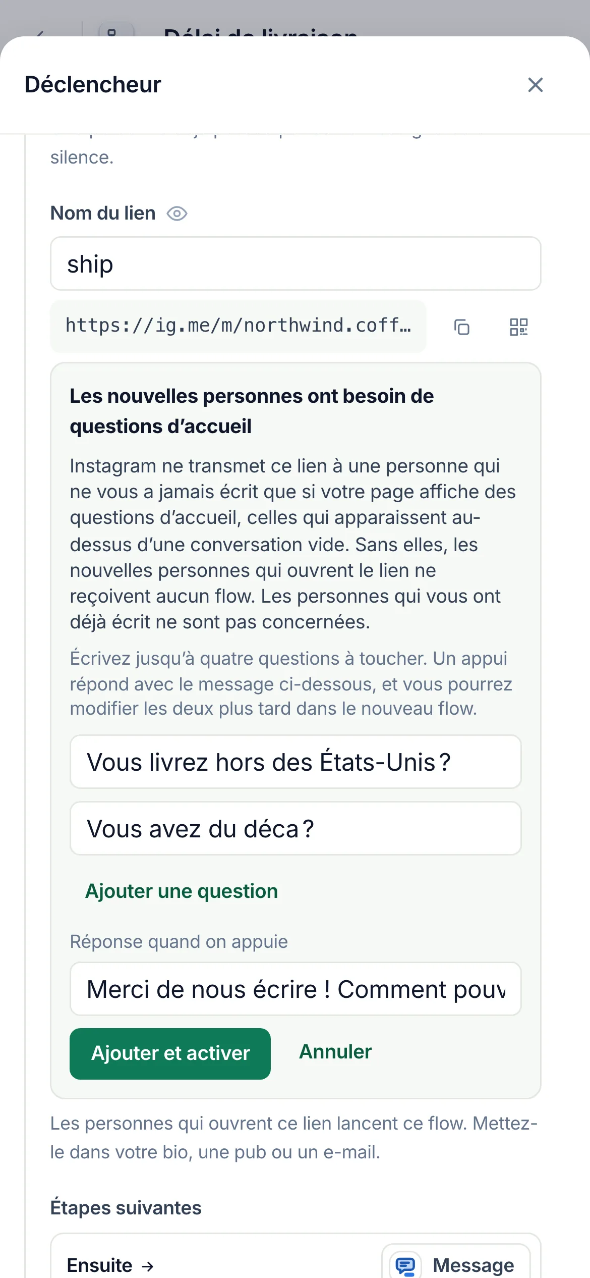 Ajouter et activer, sur un téléphone.