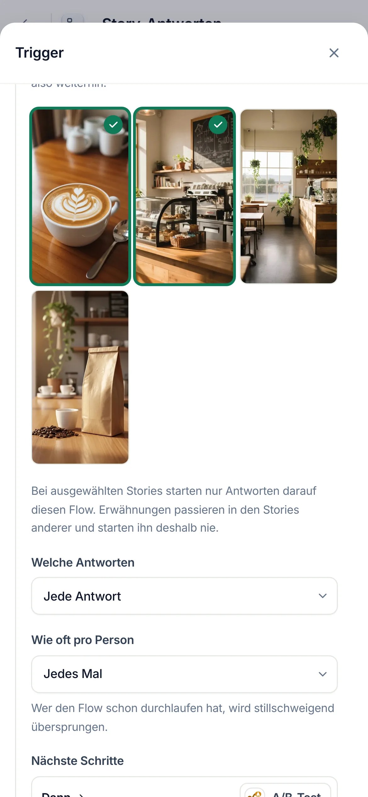 „Welche Antworten“ auf dem Handy, unter „Welche Stories“.