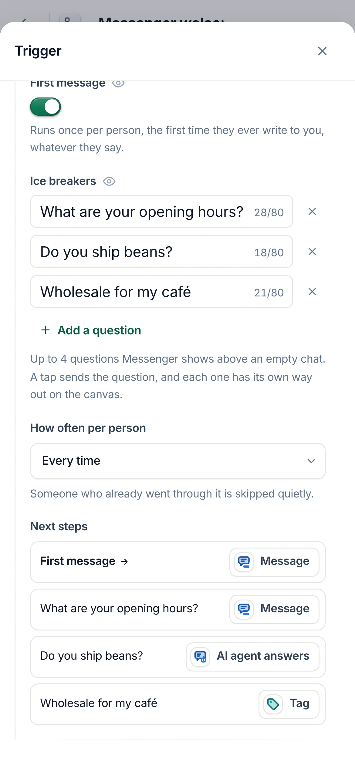 Next steps on a phone: each way out of the start and the step it leads to.