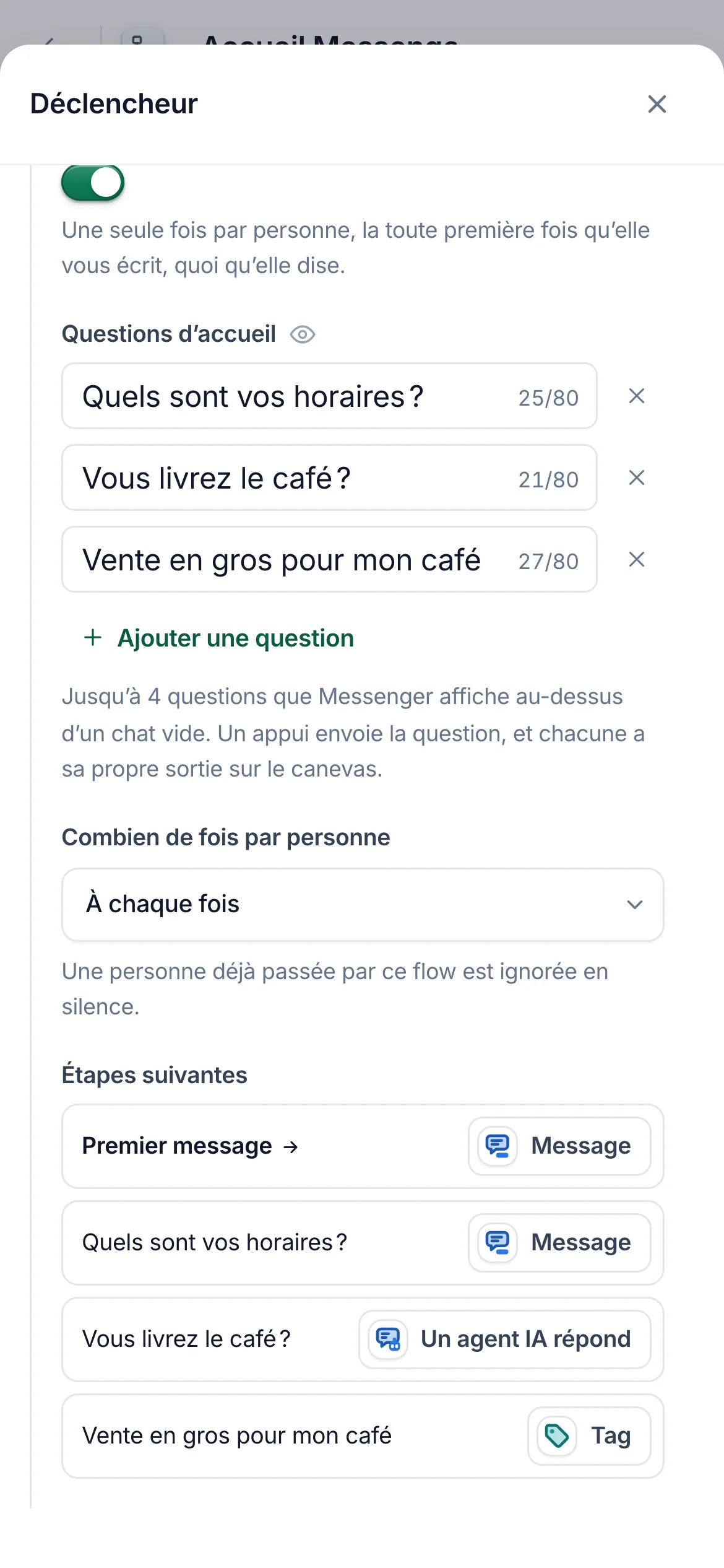 Étapes suivantes sur un téléphone&nbsp;: chaque sortie du déclencheur et l’étape où elle mène.