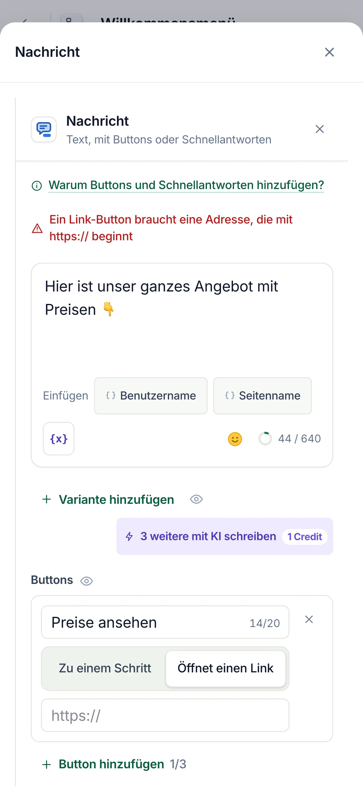 Die Einstellungen des Schritts auf dem Handy, geöffnet an der Stelle, an der etwas fehlt.
