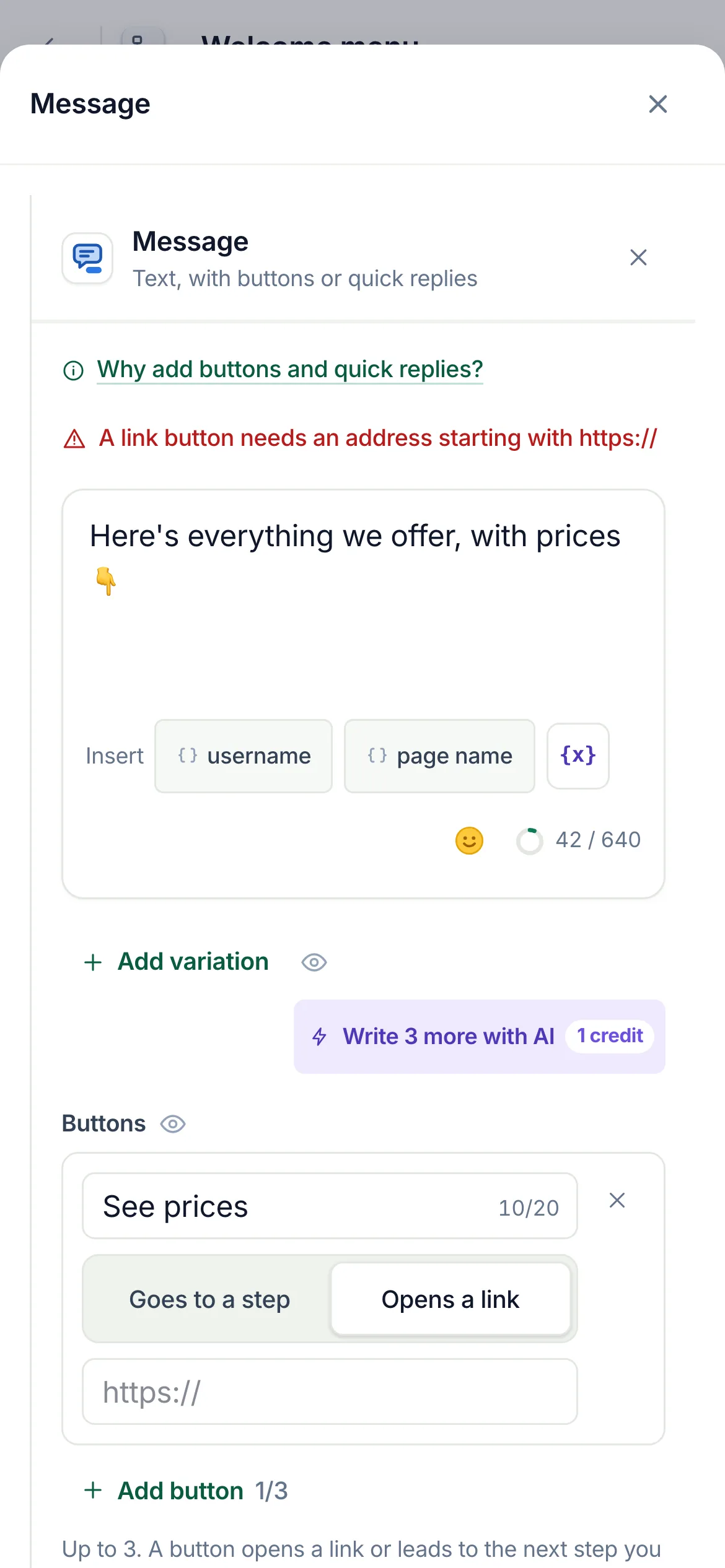 The step's sheet on a phone, open on what is missing.