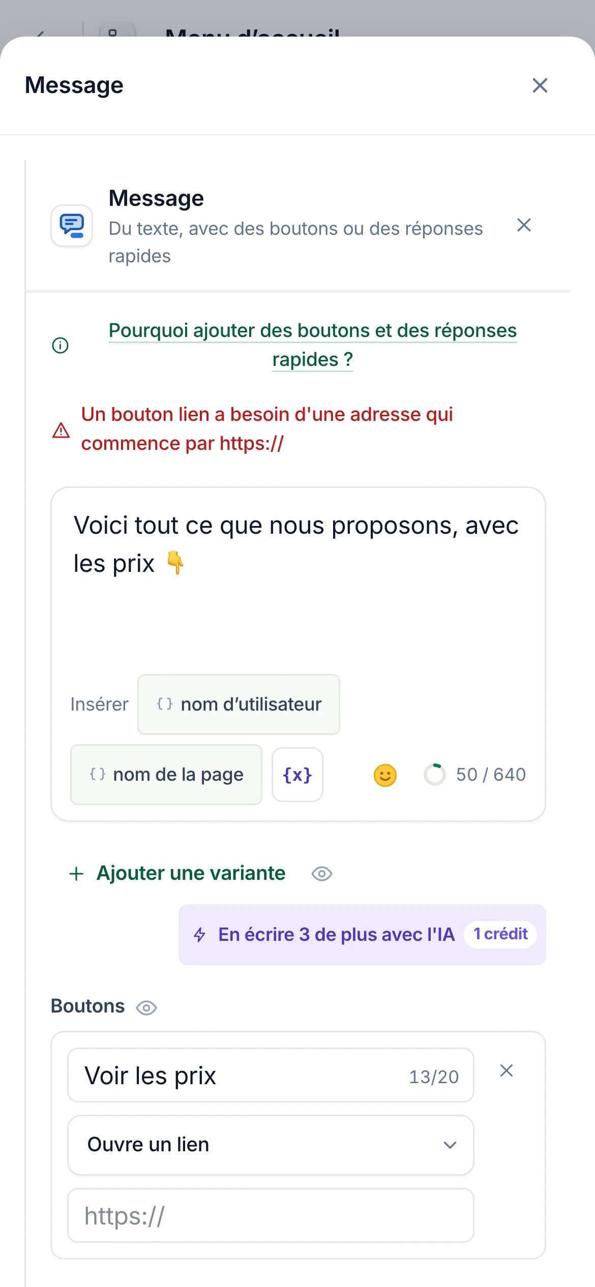 Le volet de l’étape sur un téléphone, ouvert sur ce qui manque.