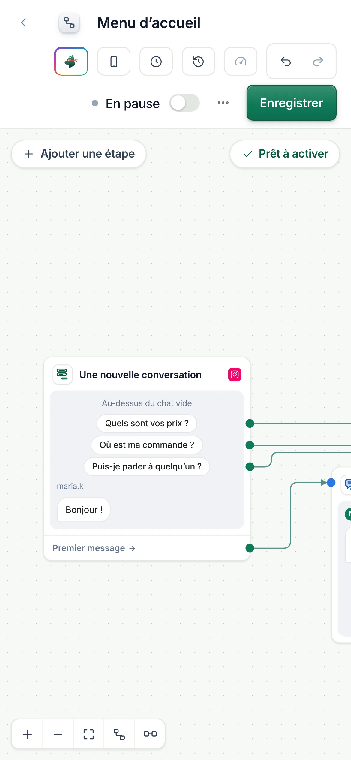 L’interrupteur Active sur un téléphone, une fois qu’il ne reste rien à corriger.