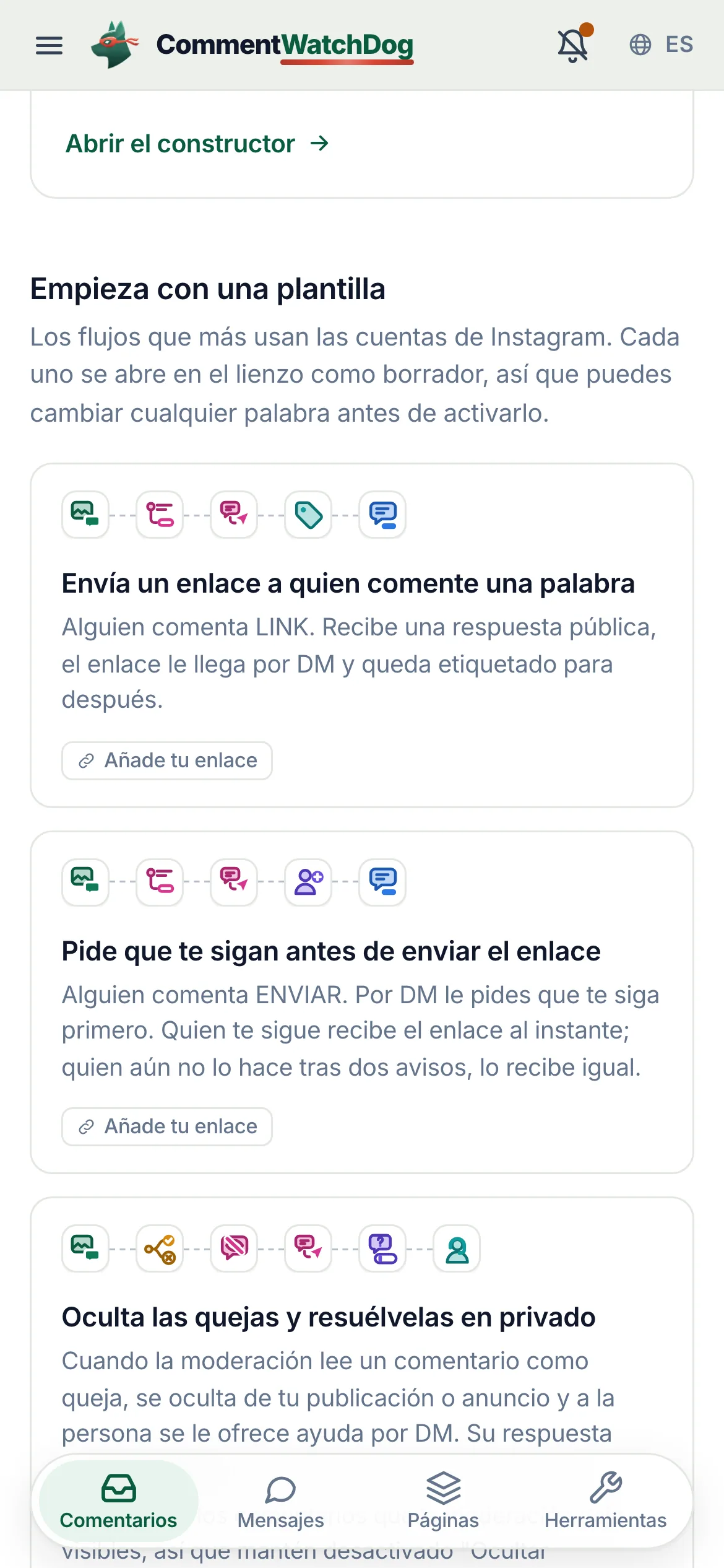La misma plantilla en un teléfono.