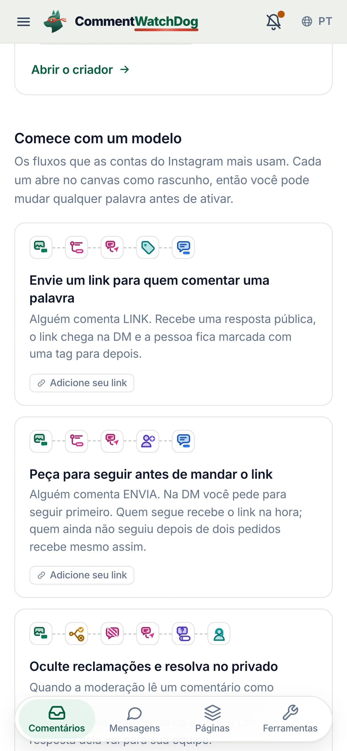 O mesmo modelo no celular.