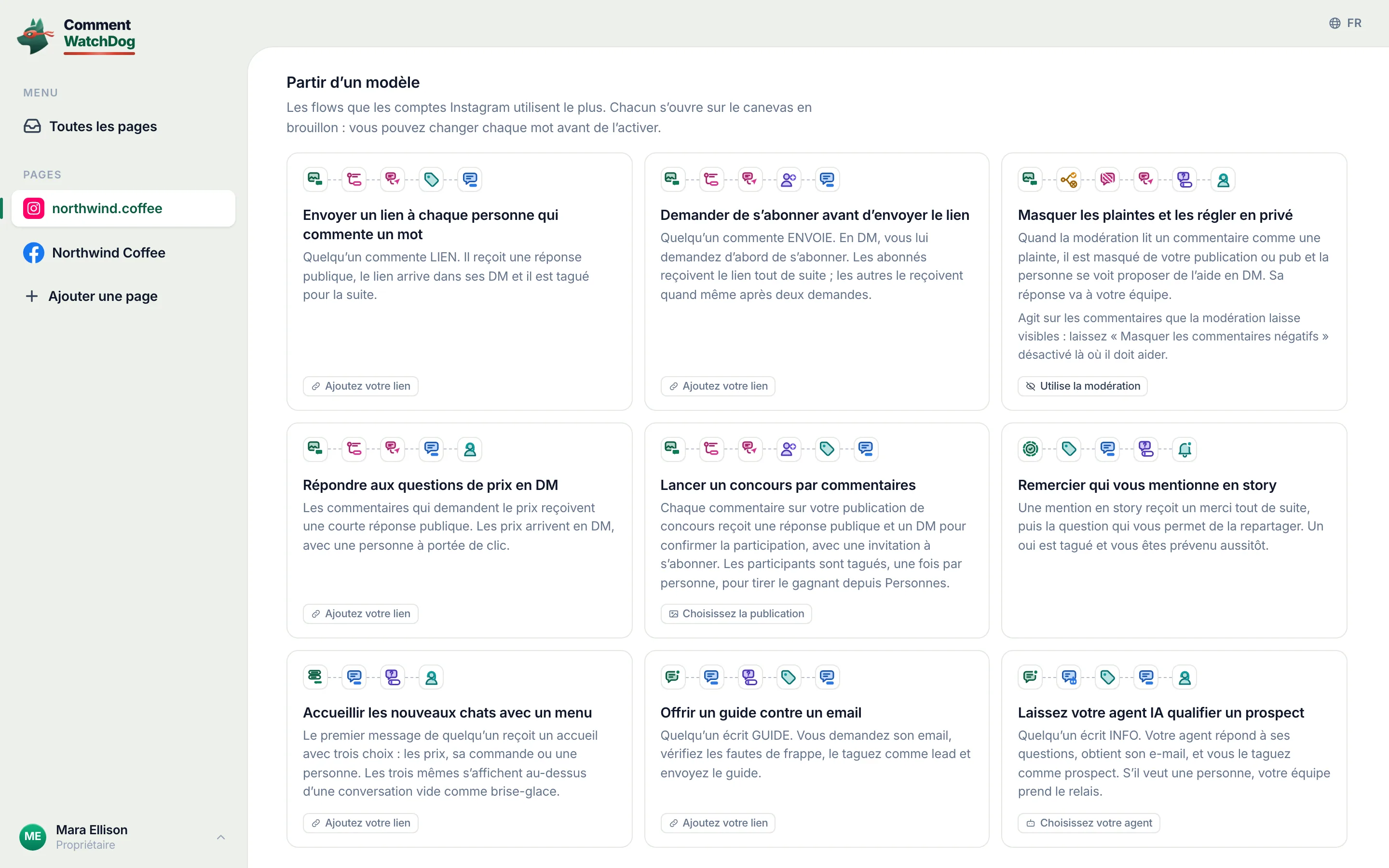 La carte Accueillir les nouveaux chats avec un menu, sous Partir d’un modèle.