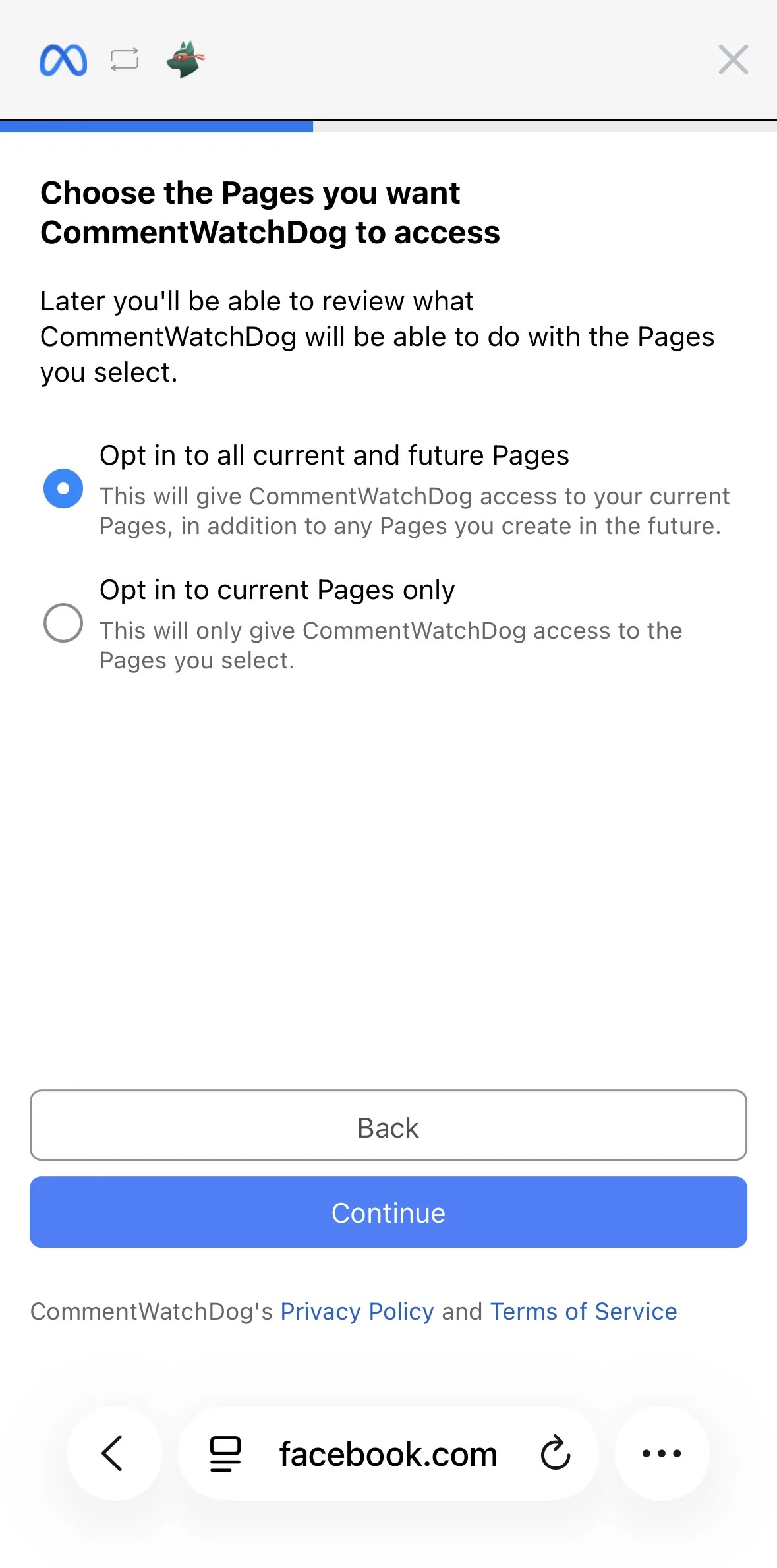 The same screen on a phone, in the browser.