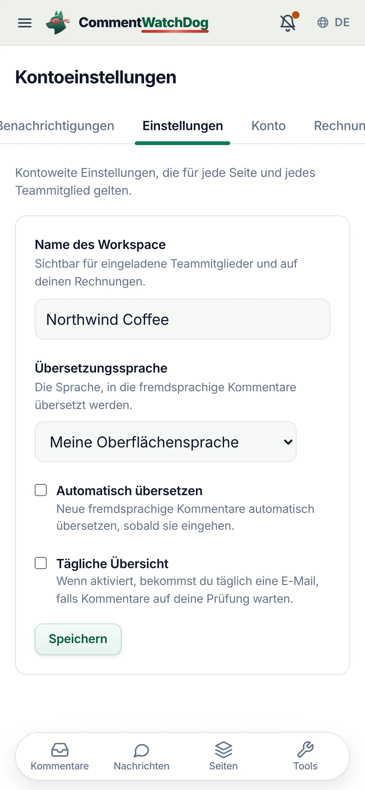 Dasselbe auf dem Handy.