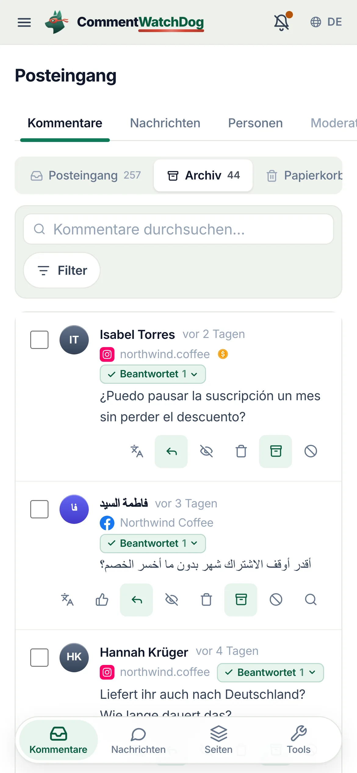 Dasselbe auf dem Handy.