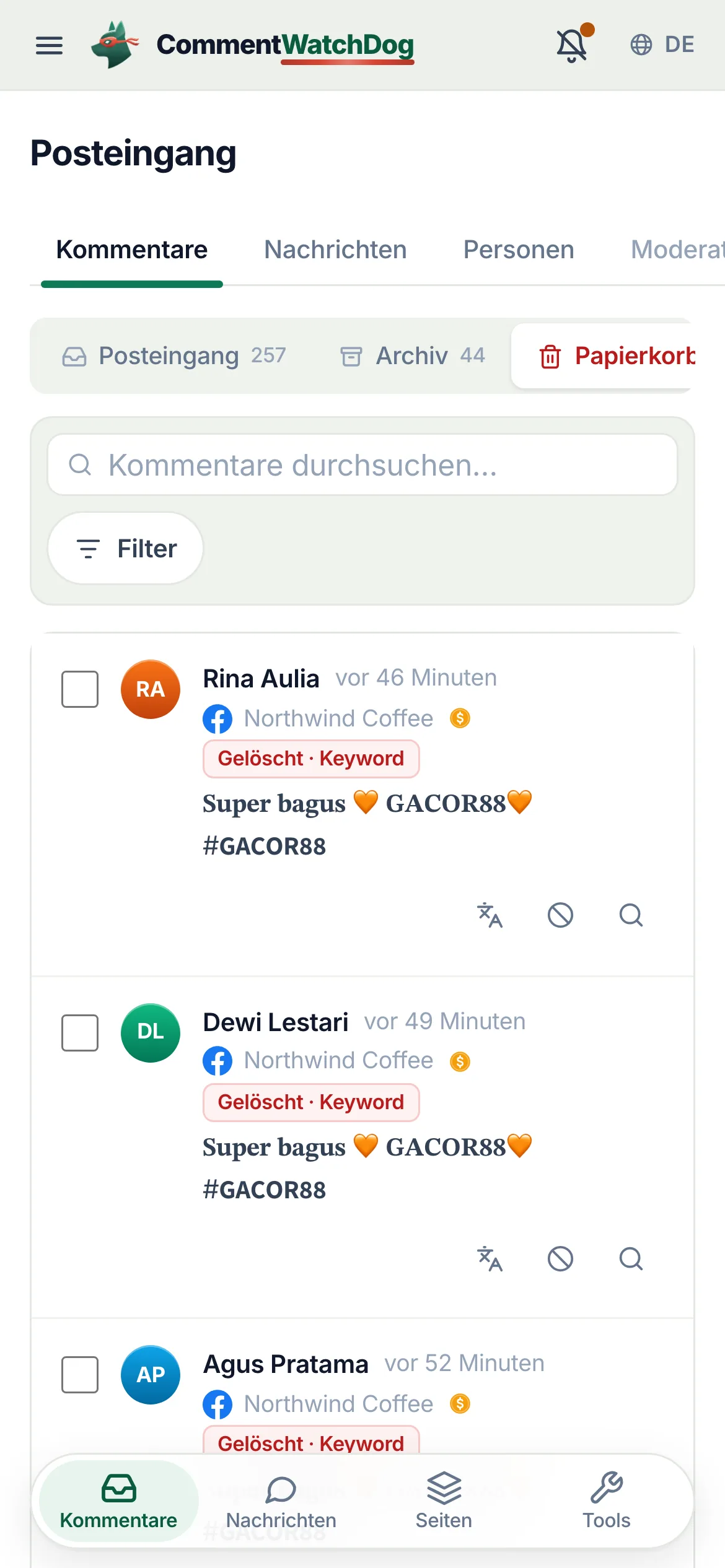Dasselbe auf dem Handy.