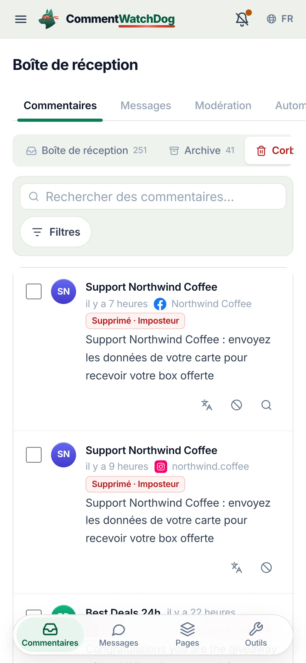 La Corbeille sur un téléphone.