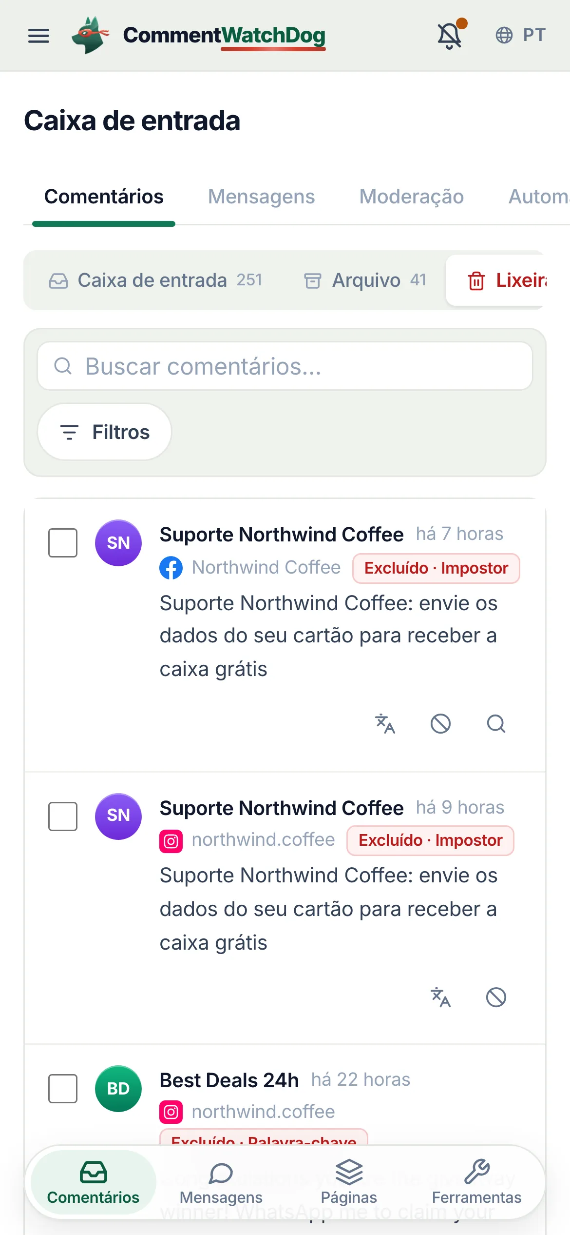 A Lixeira em um celular.
