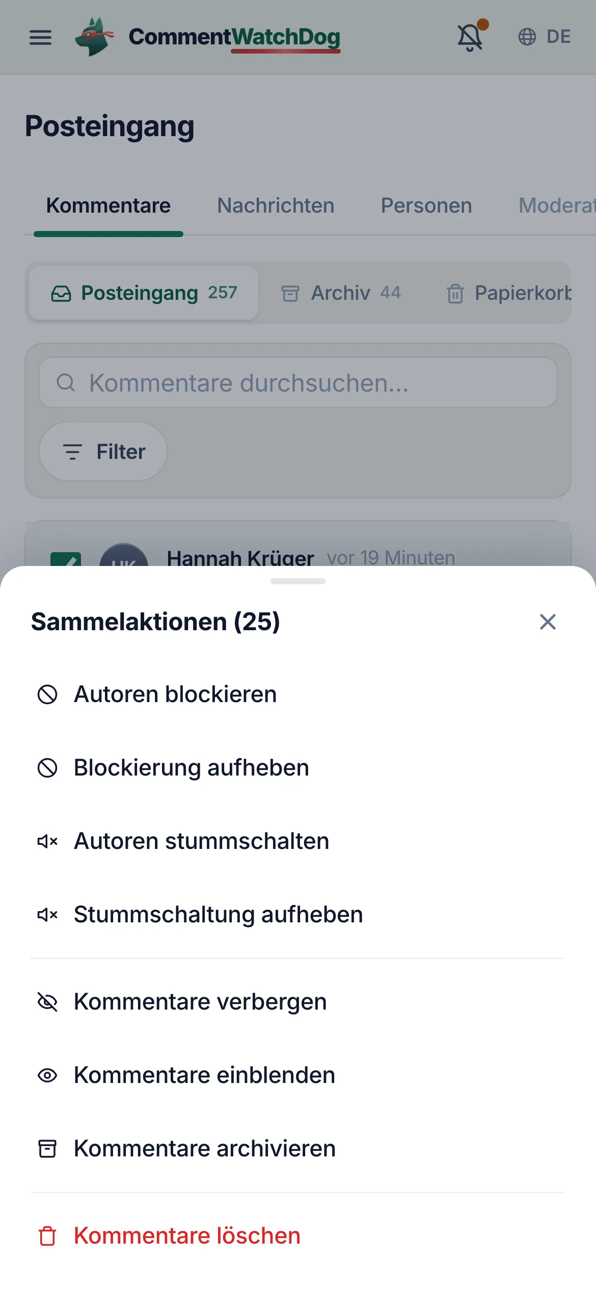 Dasselbe auf dem Handy.