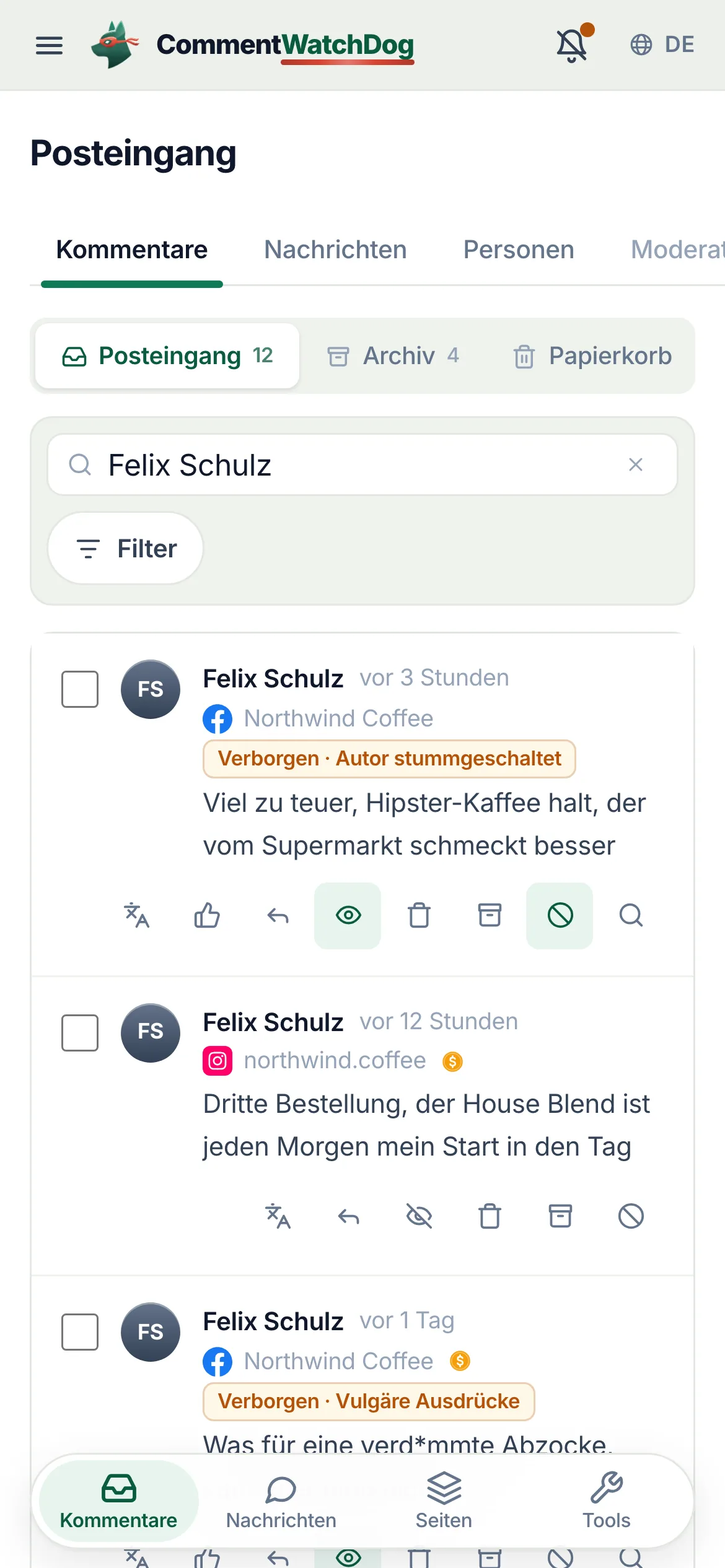 Dasselbe auf dem Handy.