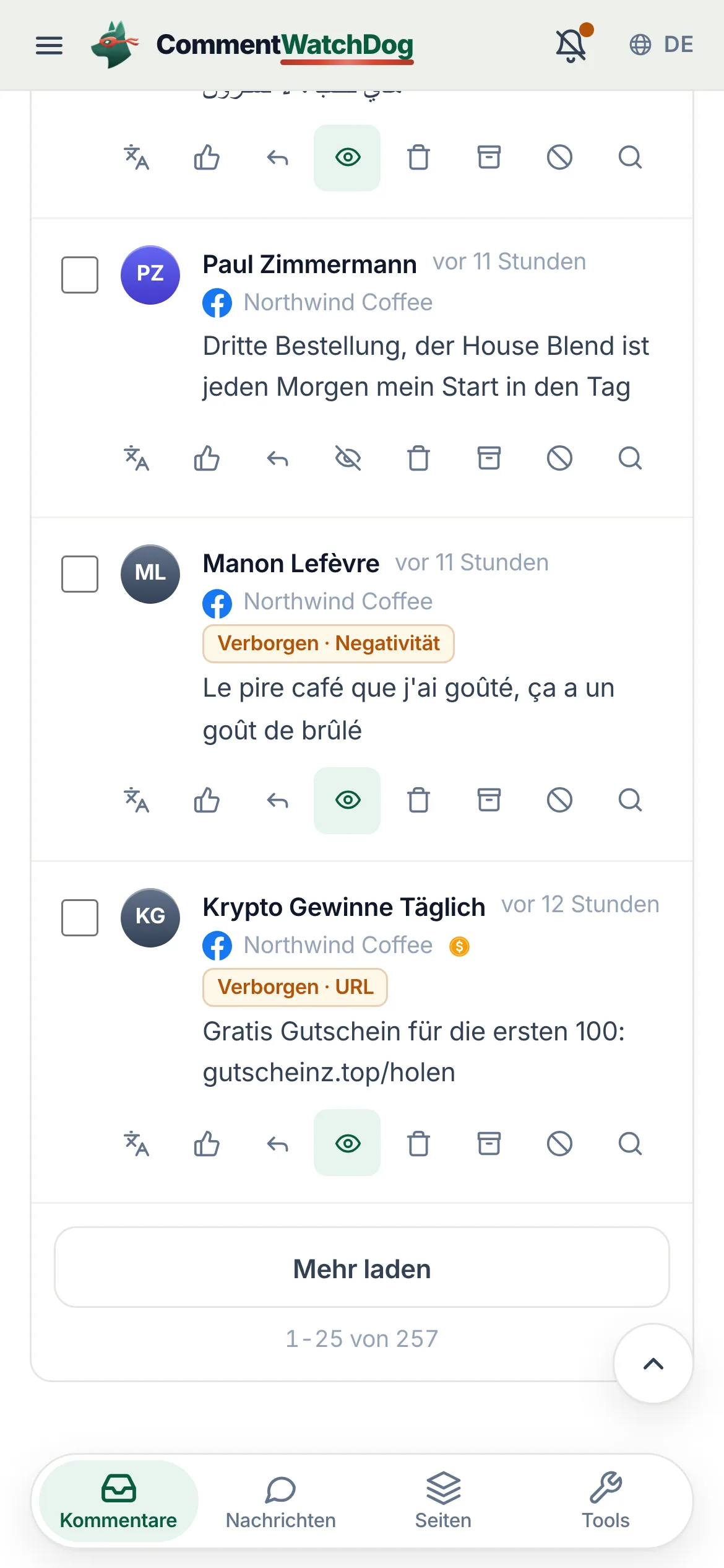 Auf dem Handy: „Mehr laden“, am Ende der Liste.