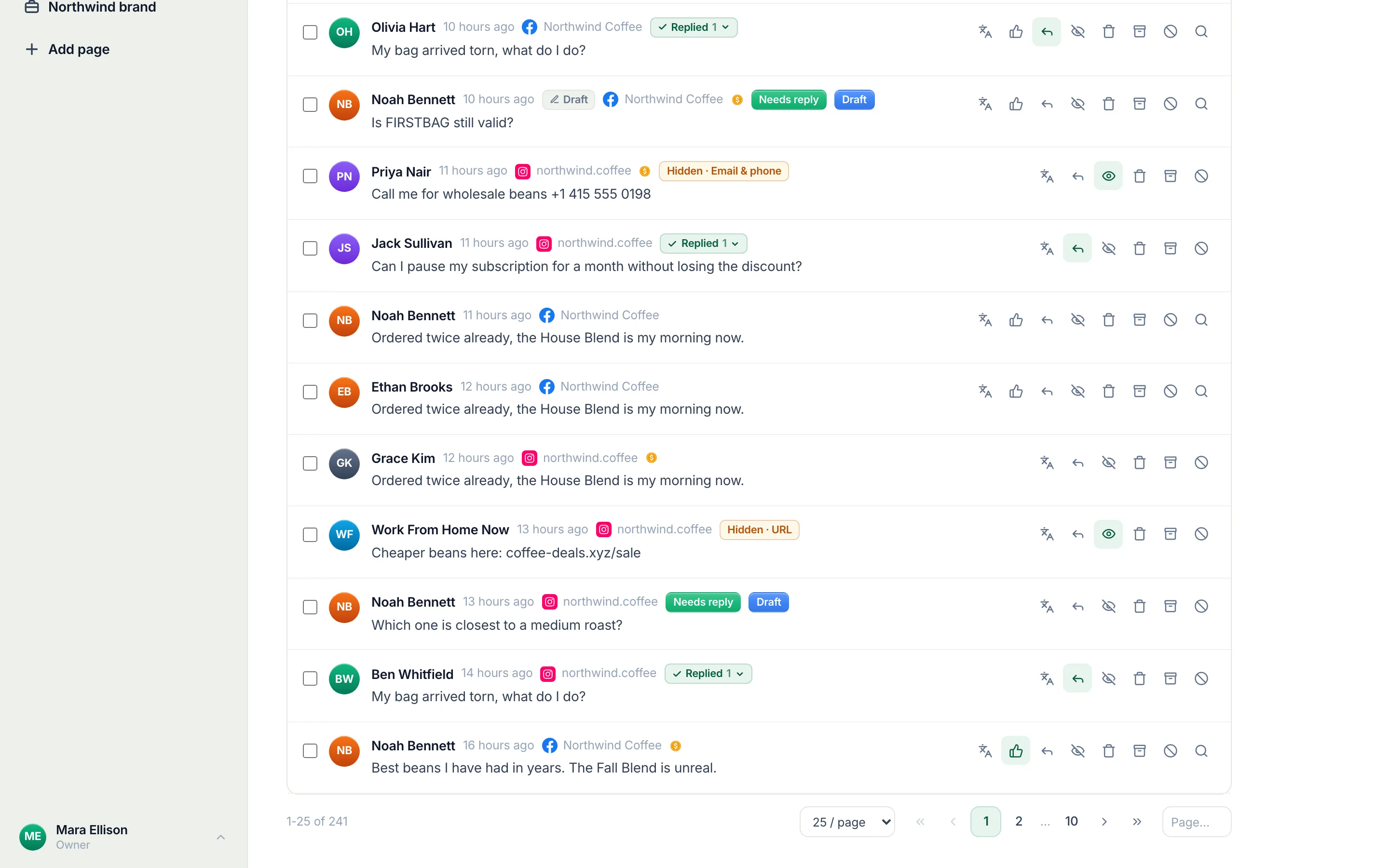 Comments per page, at the end of the list.