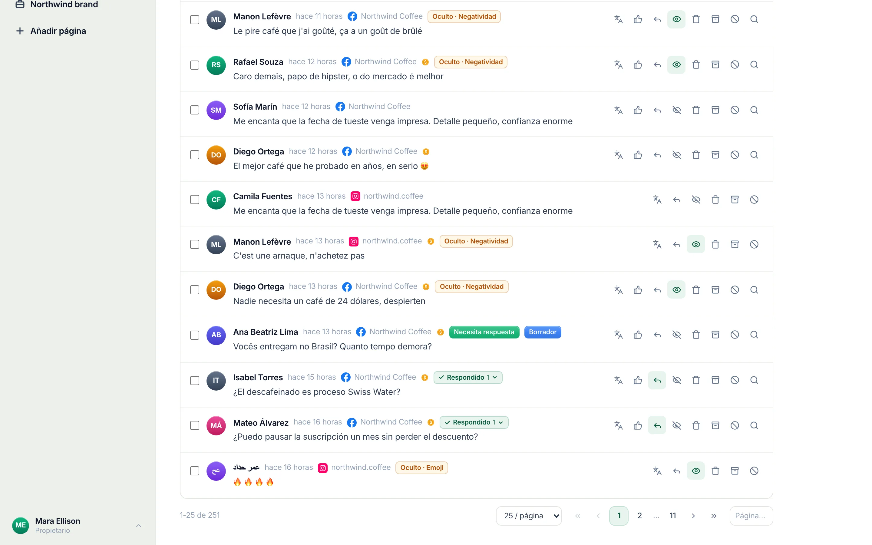 Comentarios por página, al final de la lista.