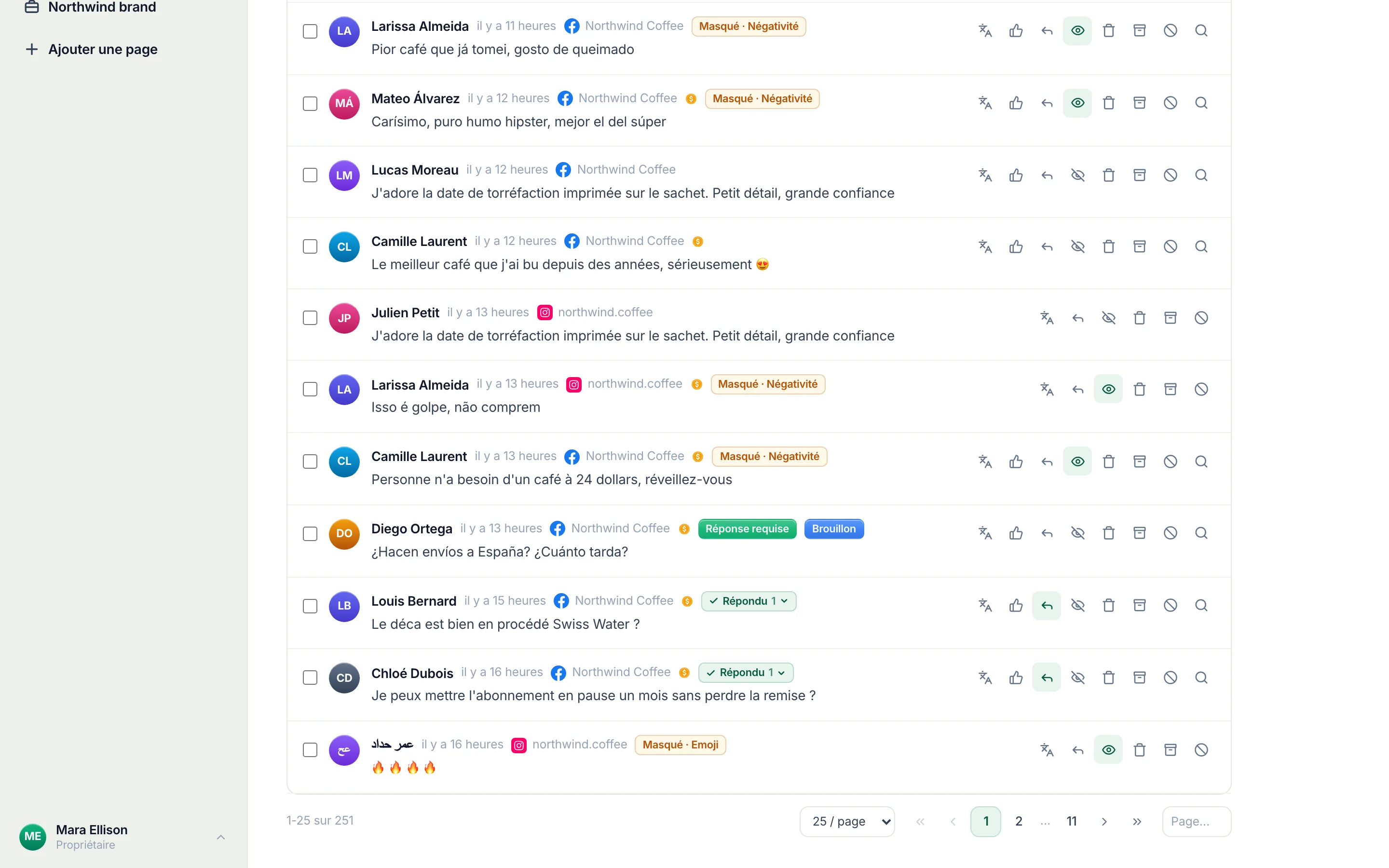 Commentaires par page, à la fin de la liste.