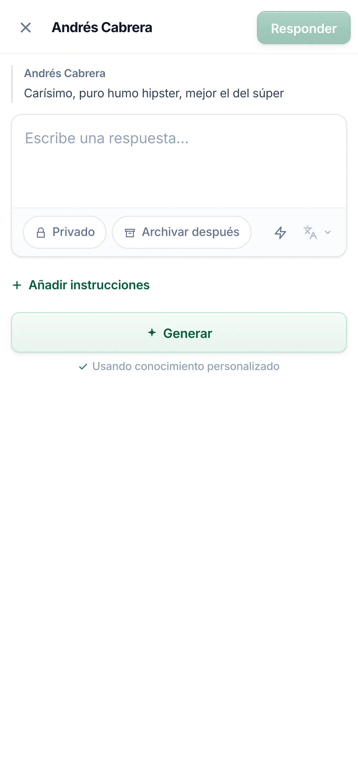 El editor de respuestas en un teléfono.