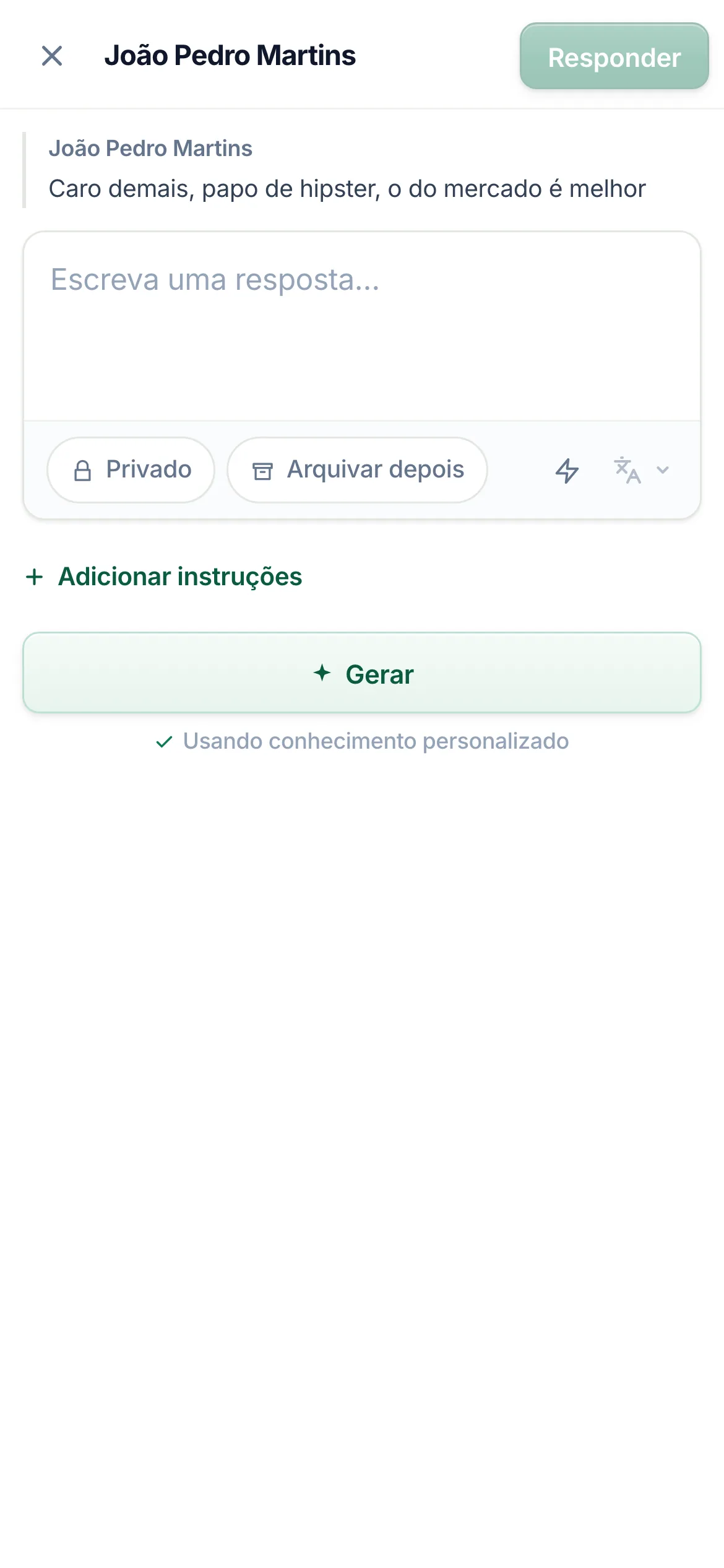 O editor de resposta no celular.