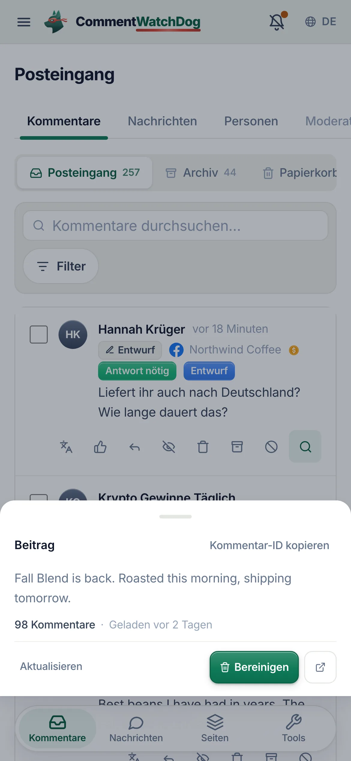 Dasselbe auf dem Handy.