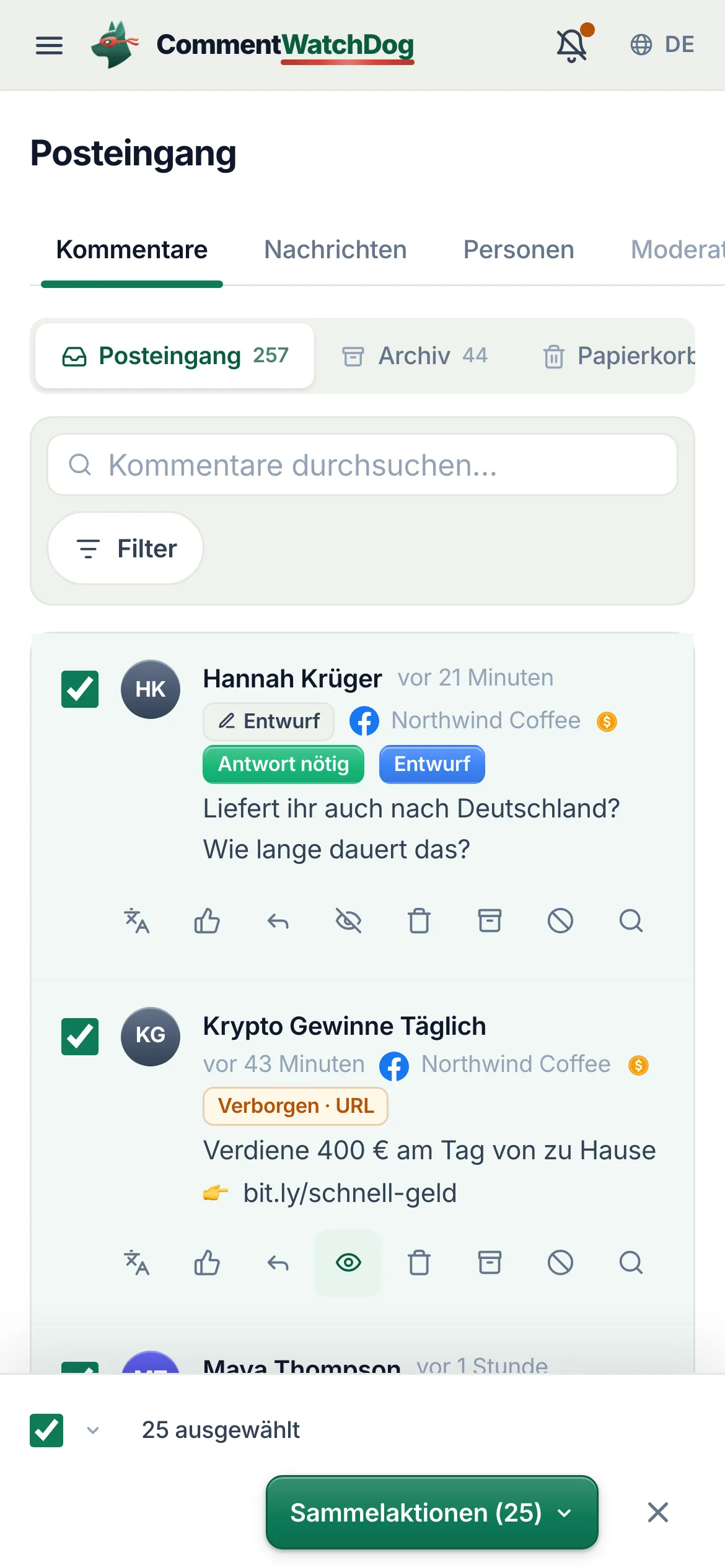 Dasselbe auf dem Handy.