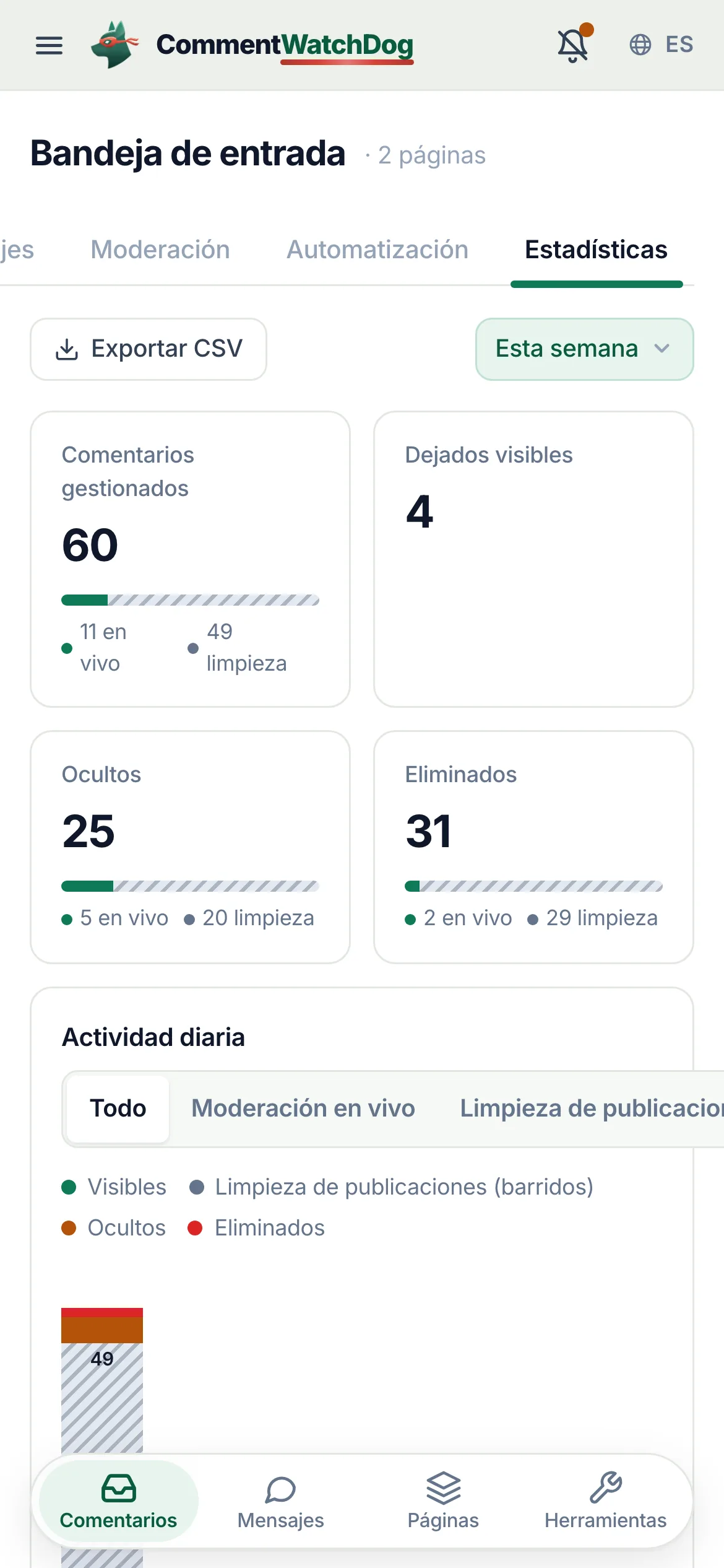 Estadísticas de esta semana en un teléfono.