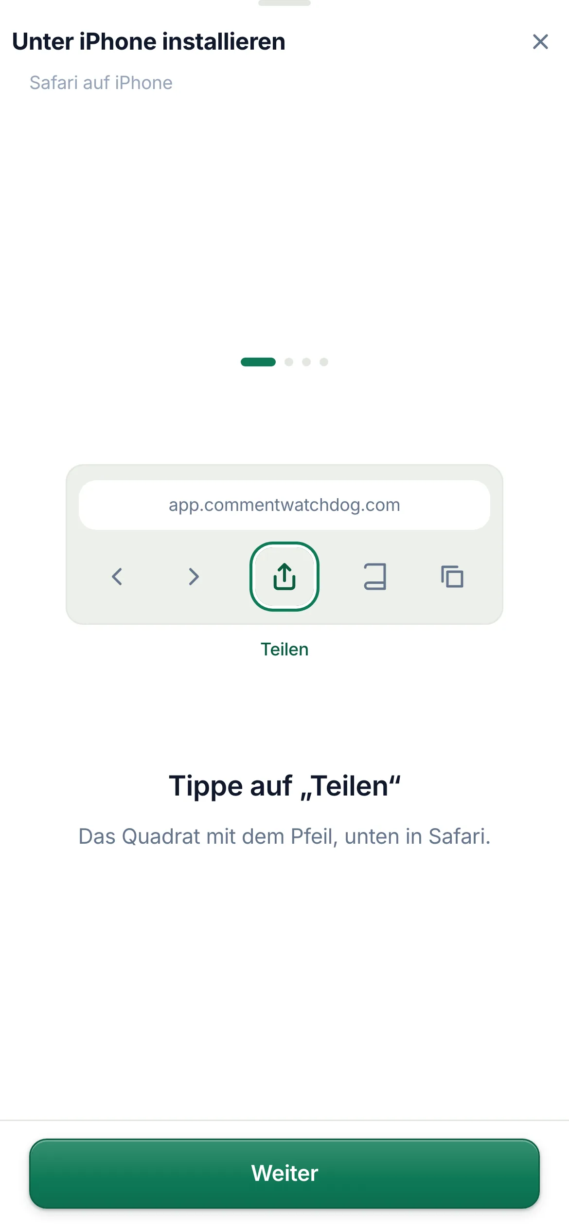 Die Installationsanleitung für Safari auf dem iPhone.
