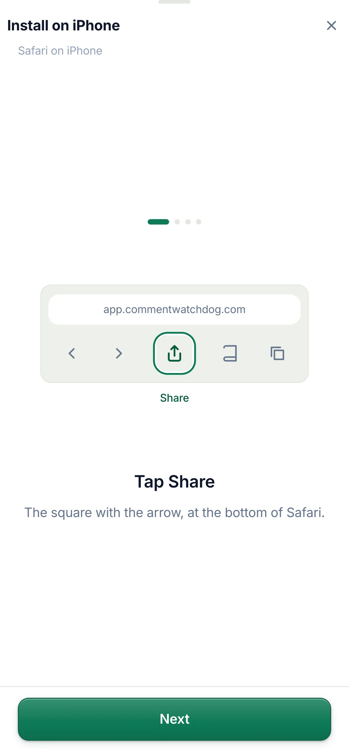 The install guide for iPhone Safari.