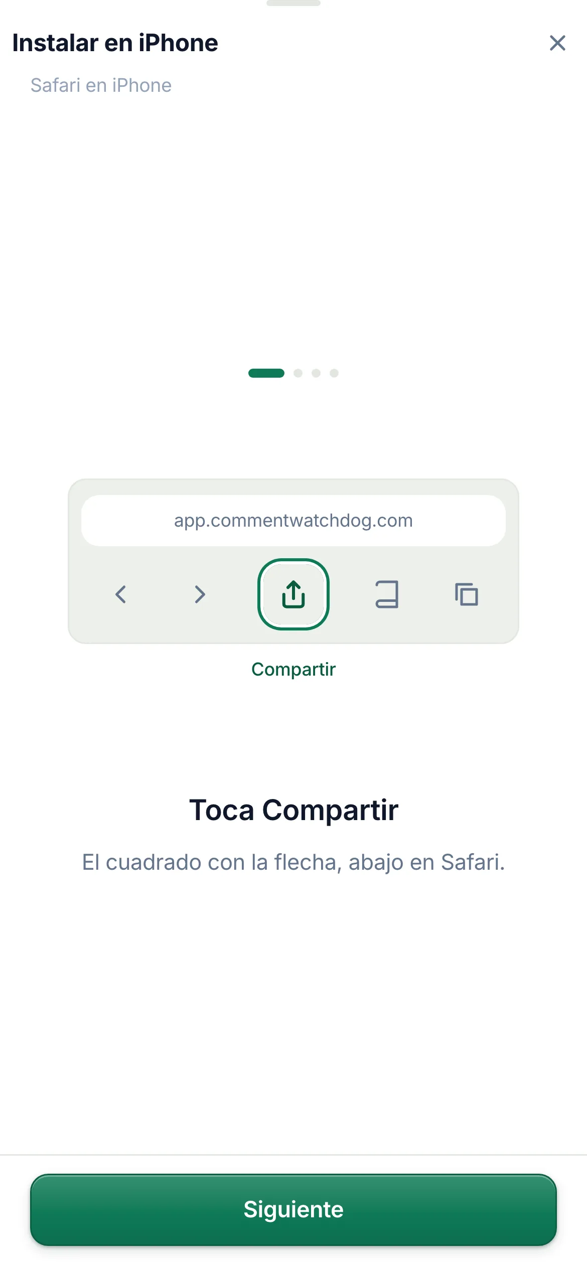 La guía de instalación para Safari en iPhone.
