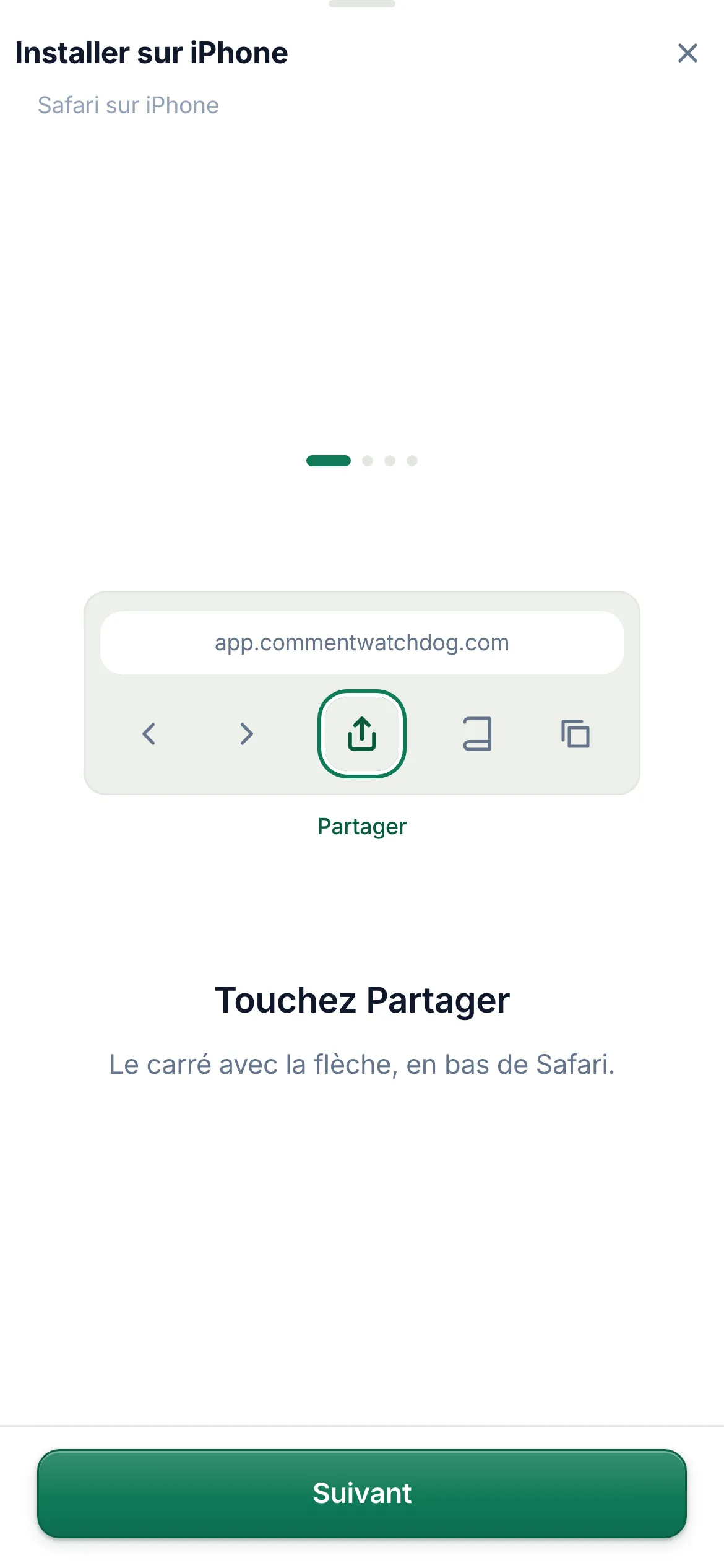 Le guide d'installation pour iPhone Safari.
