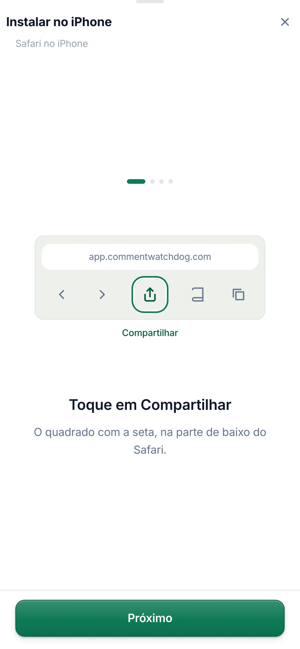 O guia de instalação para o Safari no iPhone.