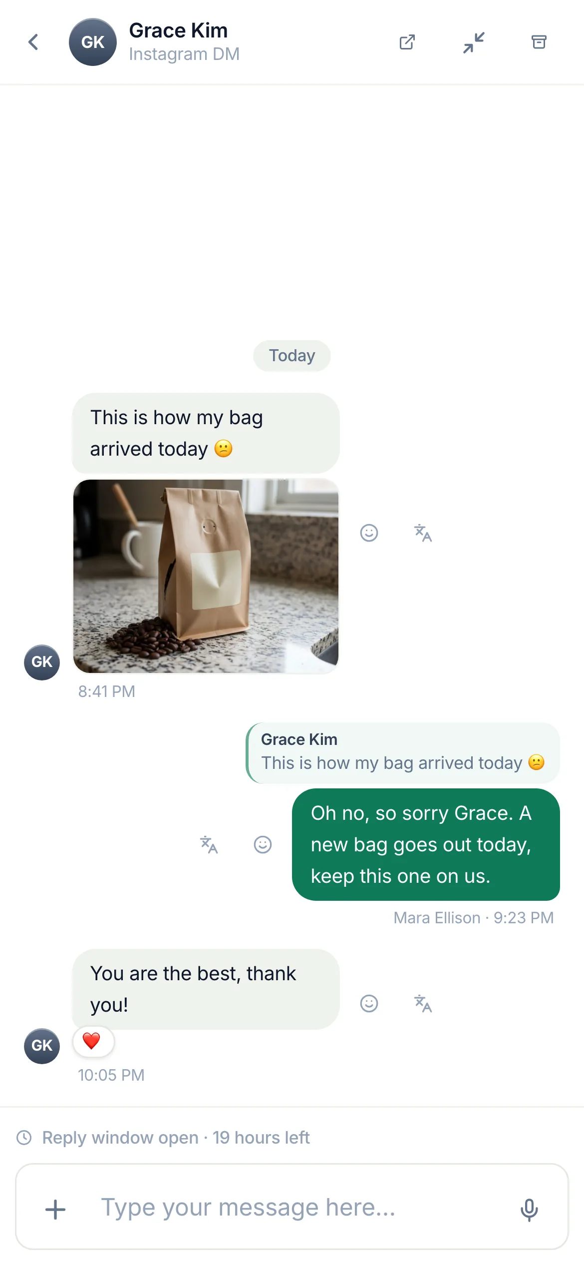 An Instagram DM thread on a phone.
