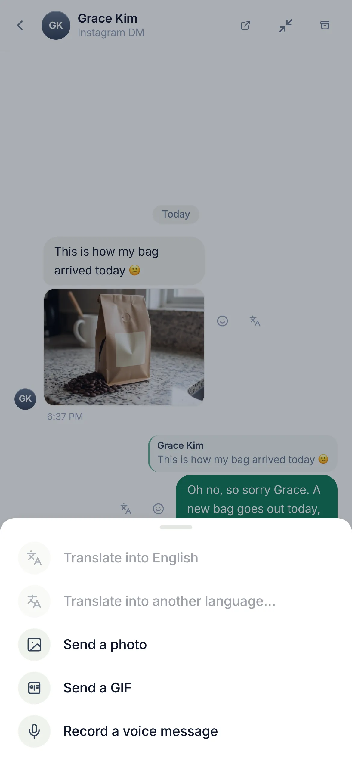 The More sheet in a thread on a phone.