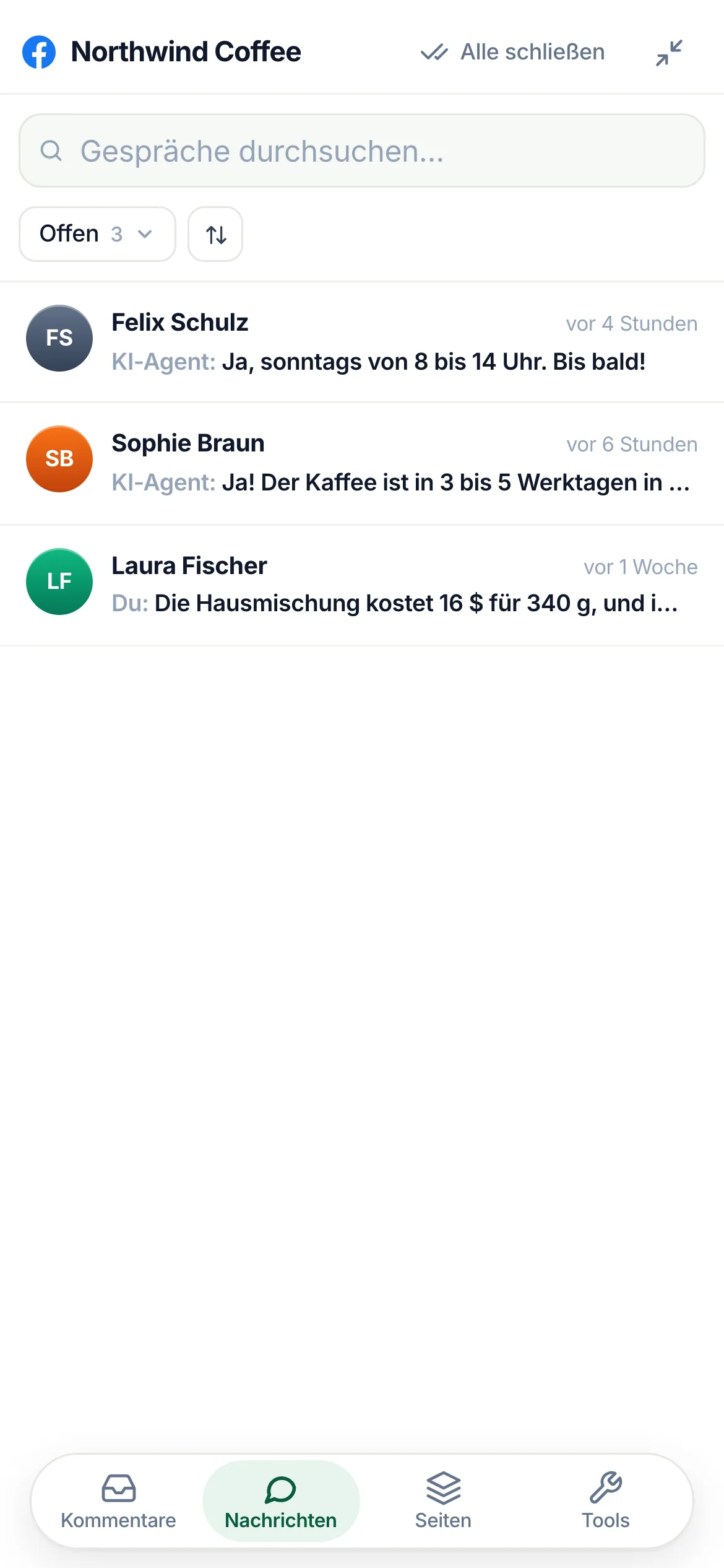 Die Messenger-Liste auf dem Handy.