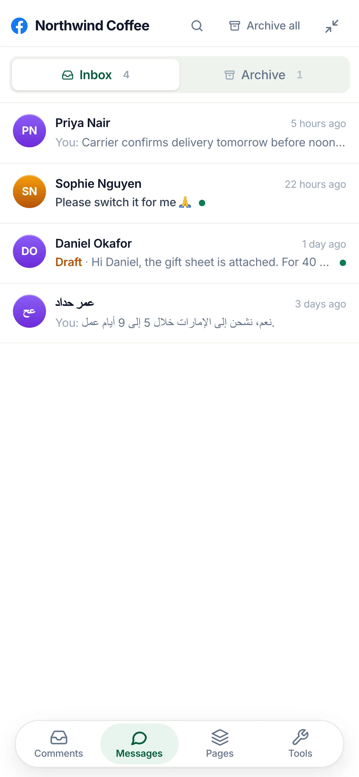 The Messenger list on a phone.