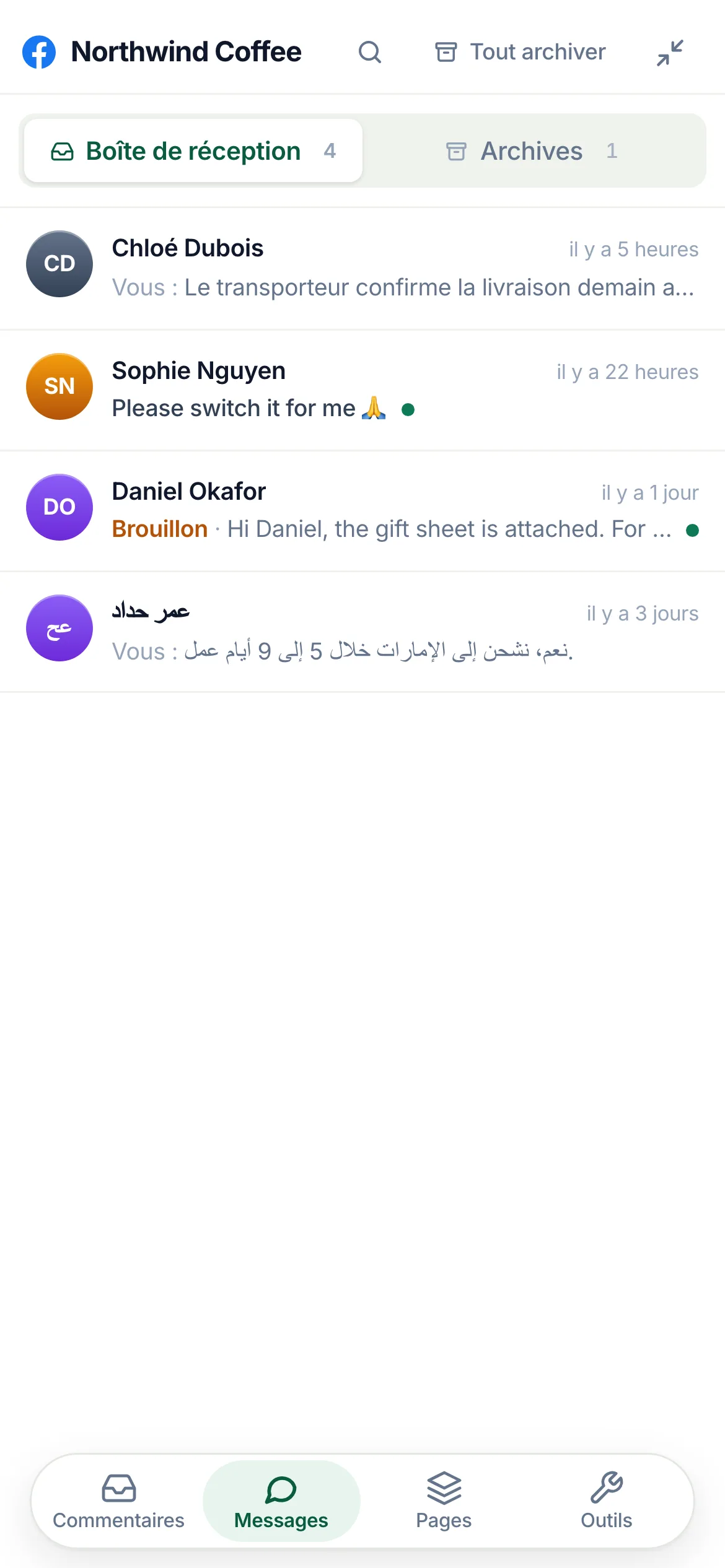 La liste Messenger sur un téléphone.