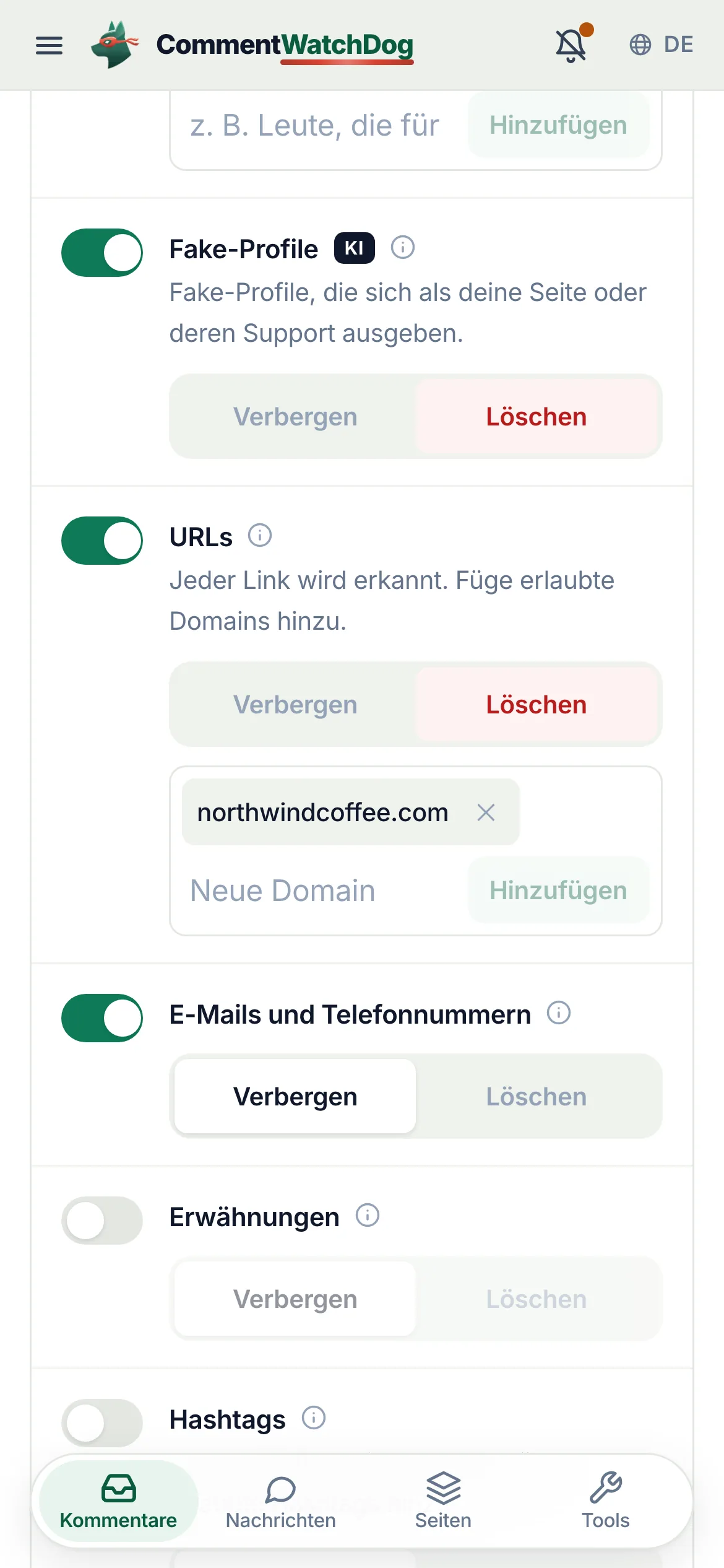 Dasselbe auf dem Handy.