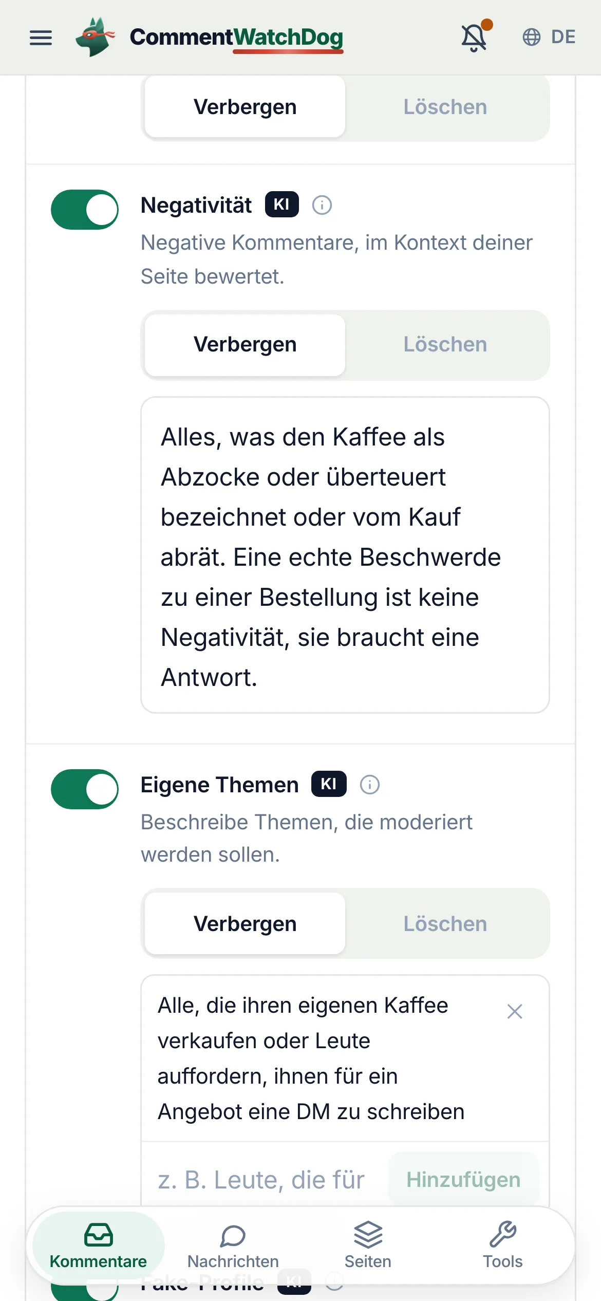 Dasselbe auf dem Handy.