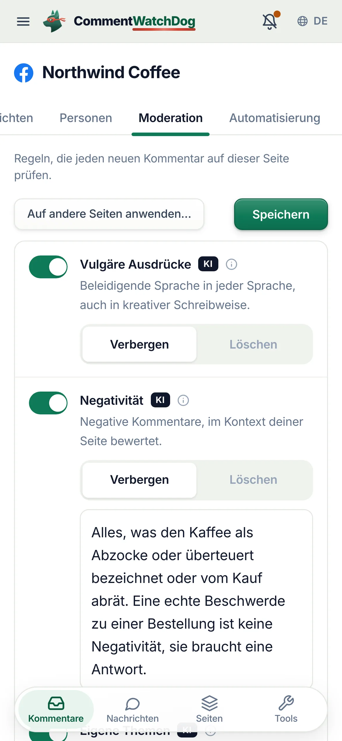 Moderationsregeln auf dem Handy.