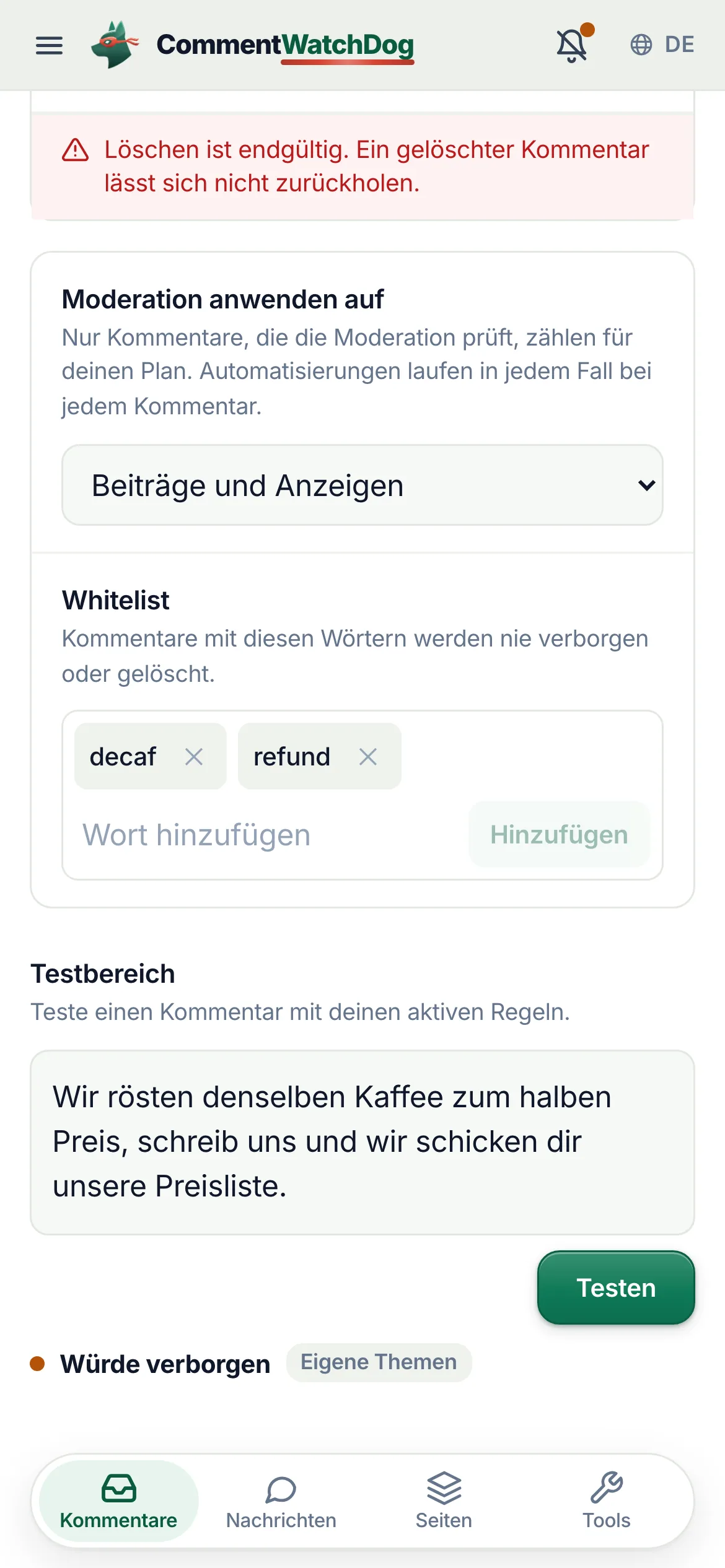Dasselbe auf dem Handy.