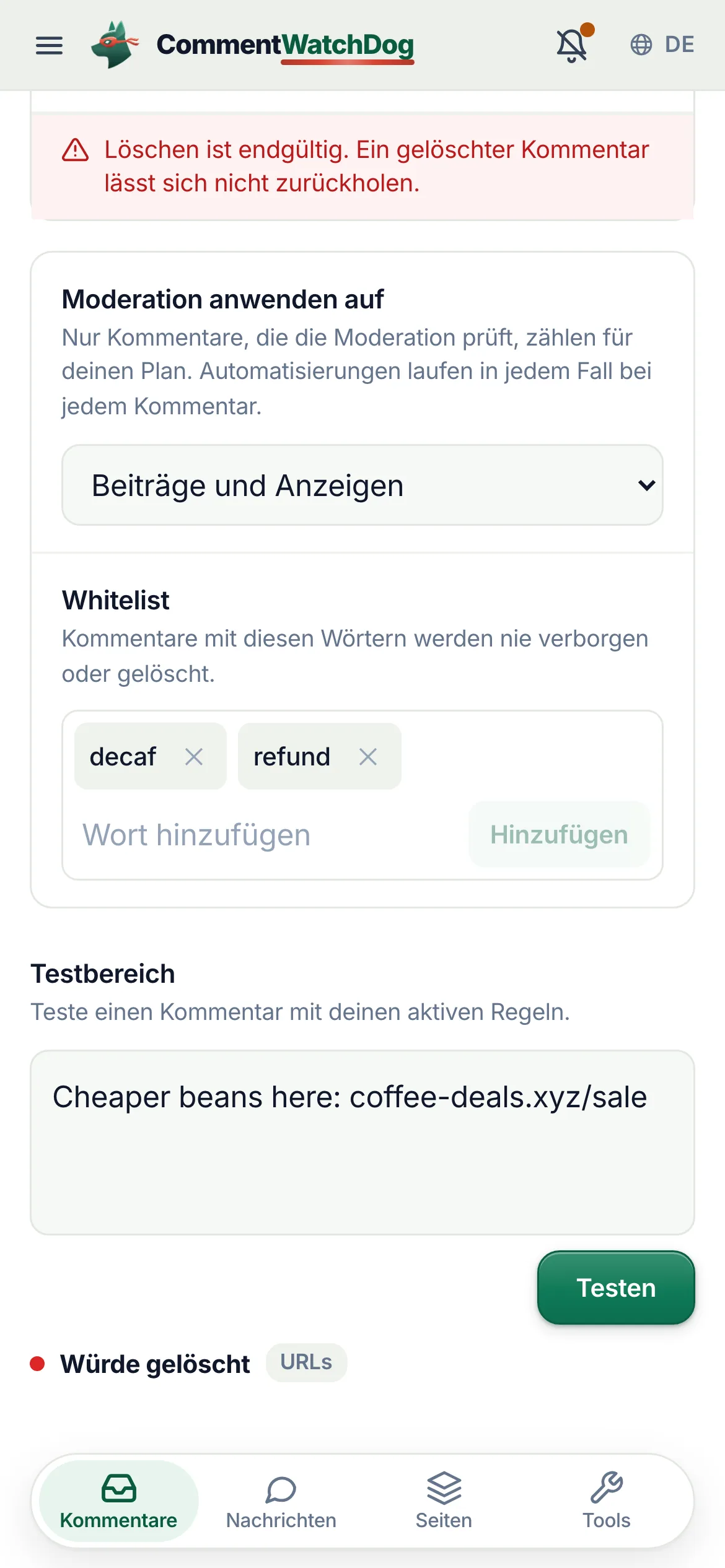 Dasselbe auf dem Handy.