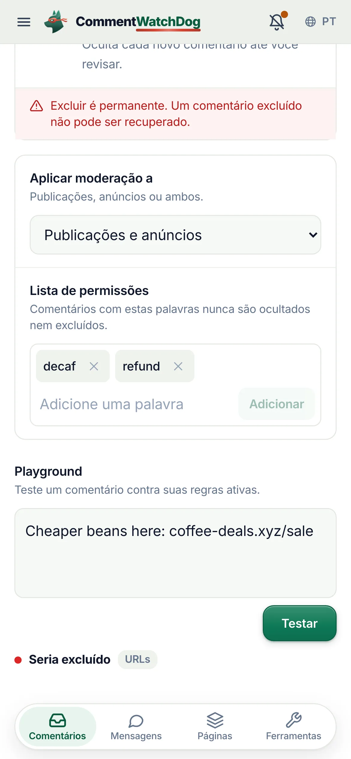 O mesmo em um celular.