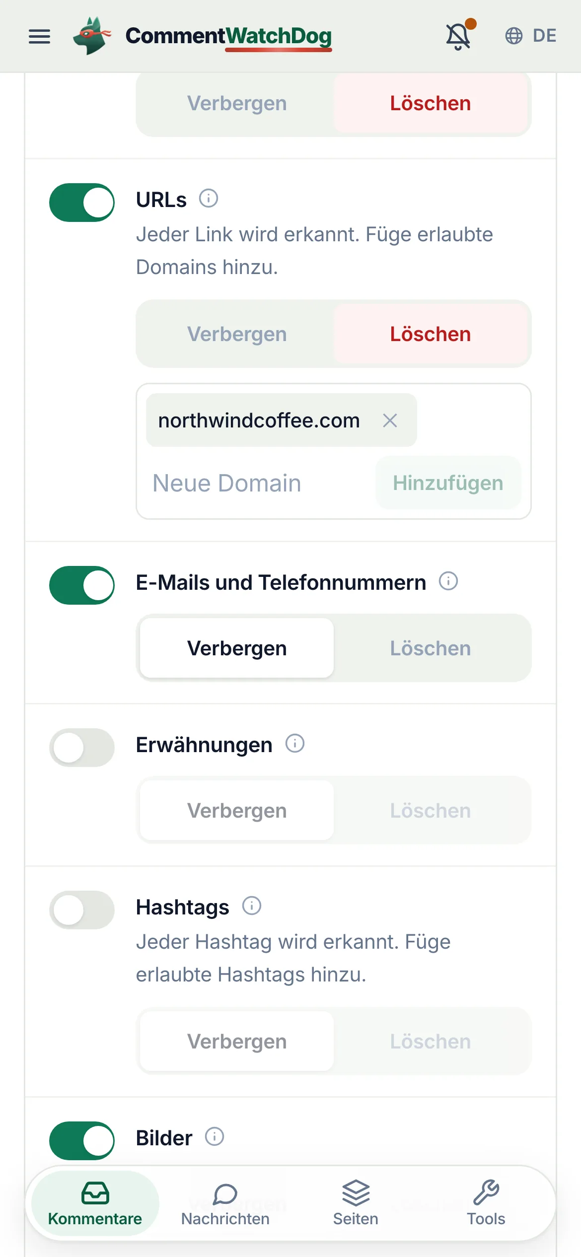 Dasselbe auf dem Handy.