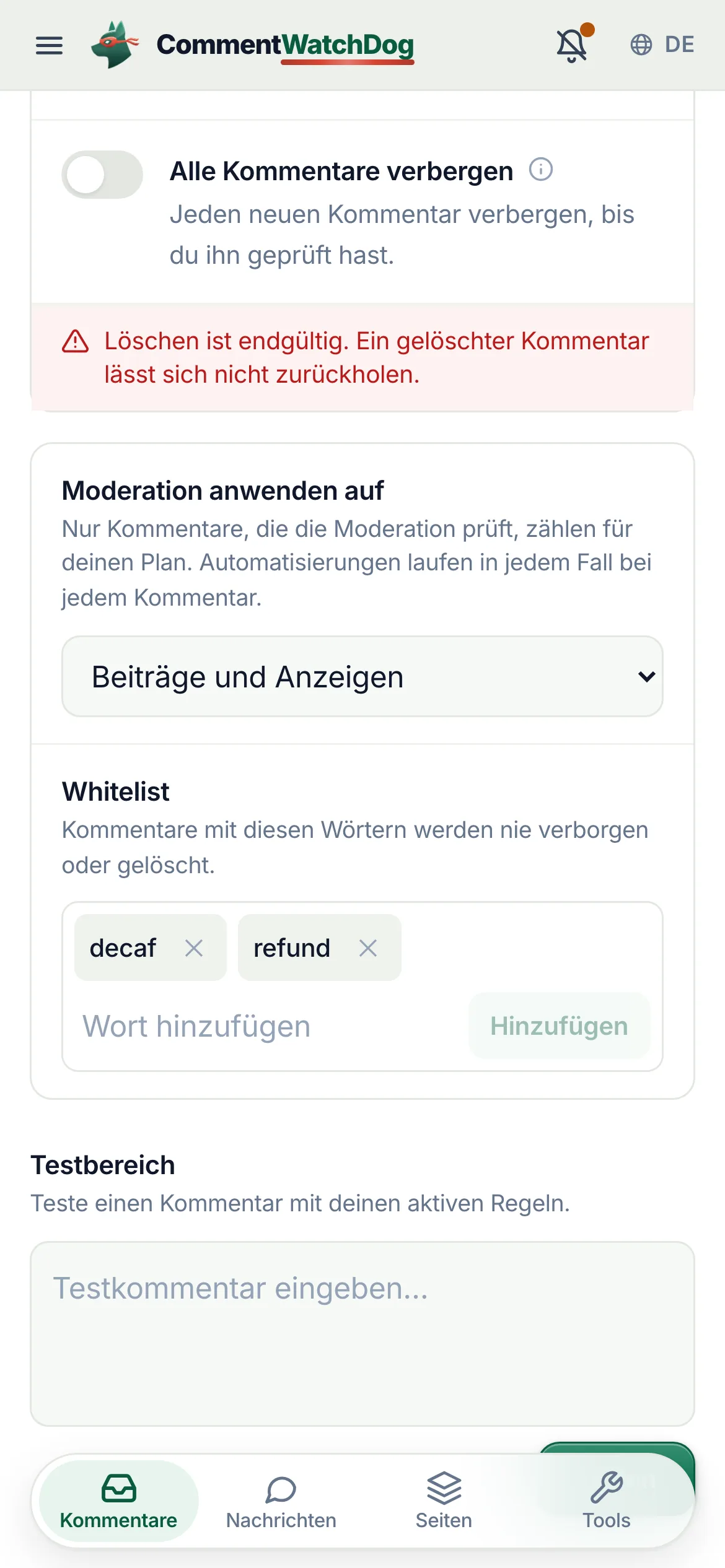 Dasselbe auf dem Handy.